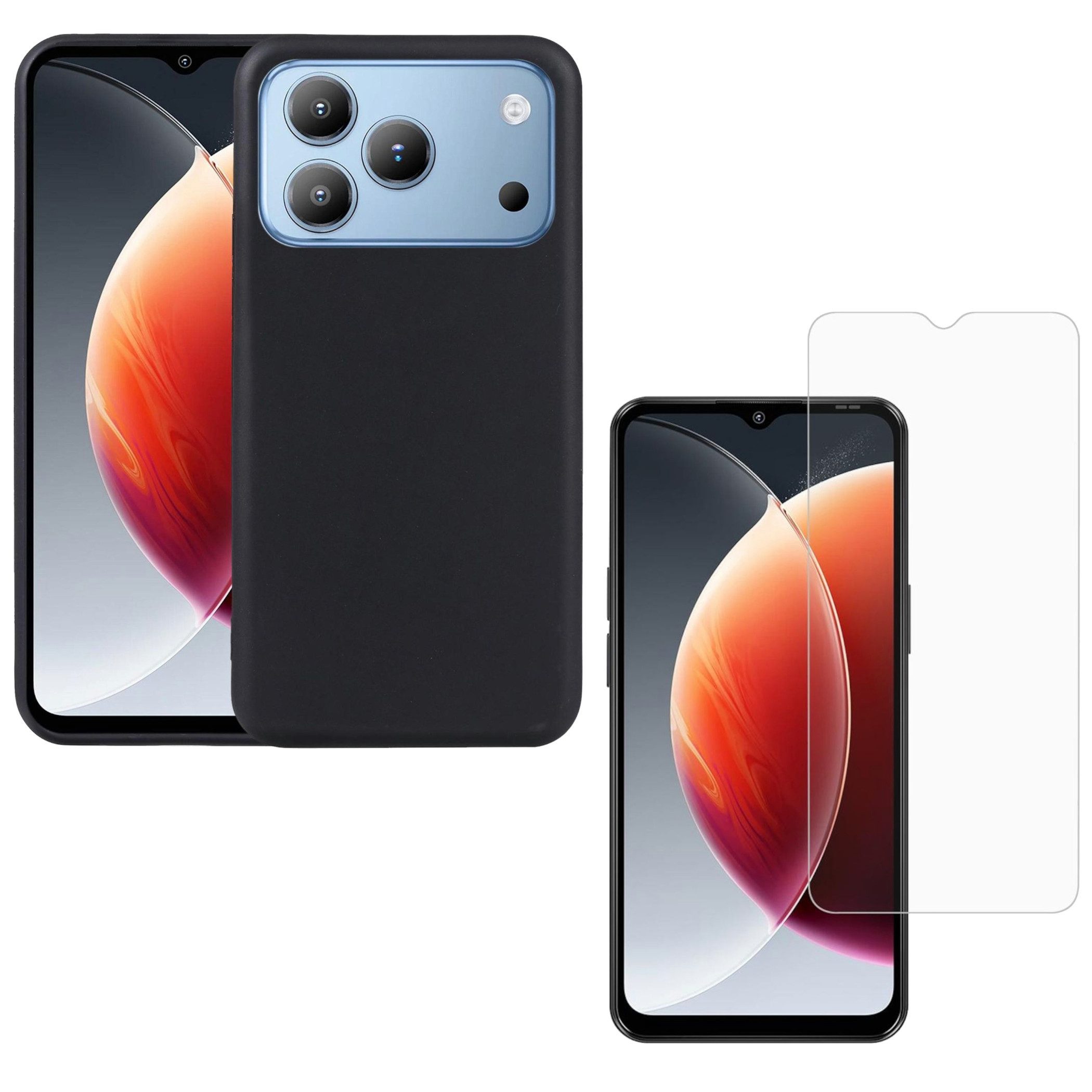 Wigento Handyhülle + Schutzglas für Blackview WAVE 7C Set TPU 9H Glas 2 in 1 Bundle 6,56 Zoll, Produktset TPU Hülle mit Hart Glas