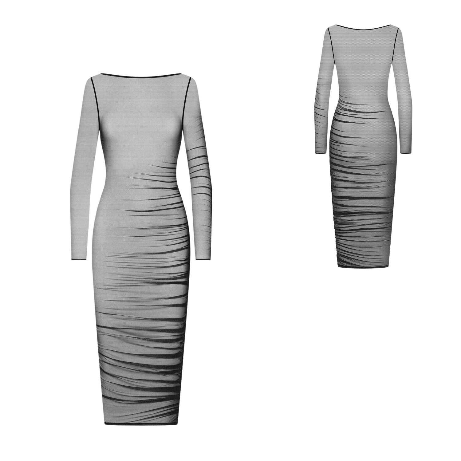 Maison Close Netzkleid Nuit Fauve - transparentes Midikleid mit Raffungen