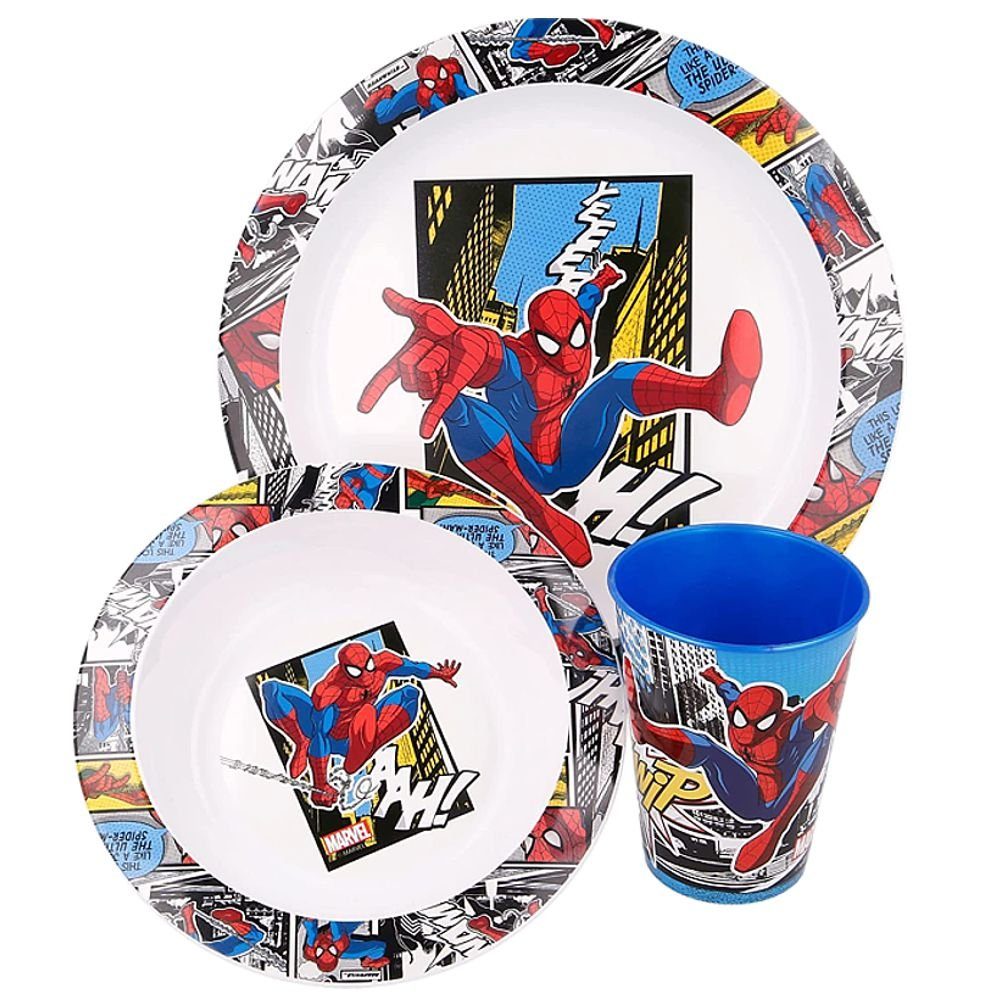 MARVEL Kindergeschirr-Set 3-teiliges Geschirr-Set Marvel Spiderman Teller, Schüssel & Becher, Kunststoff