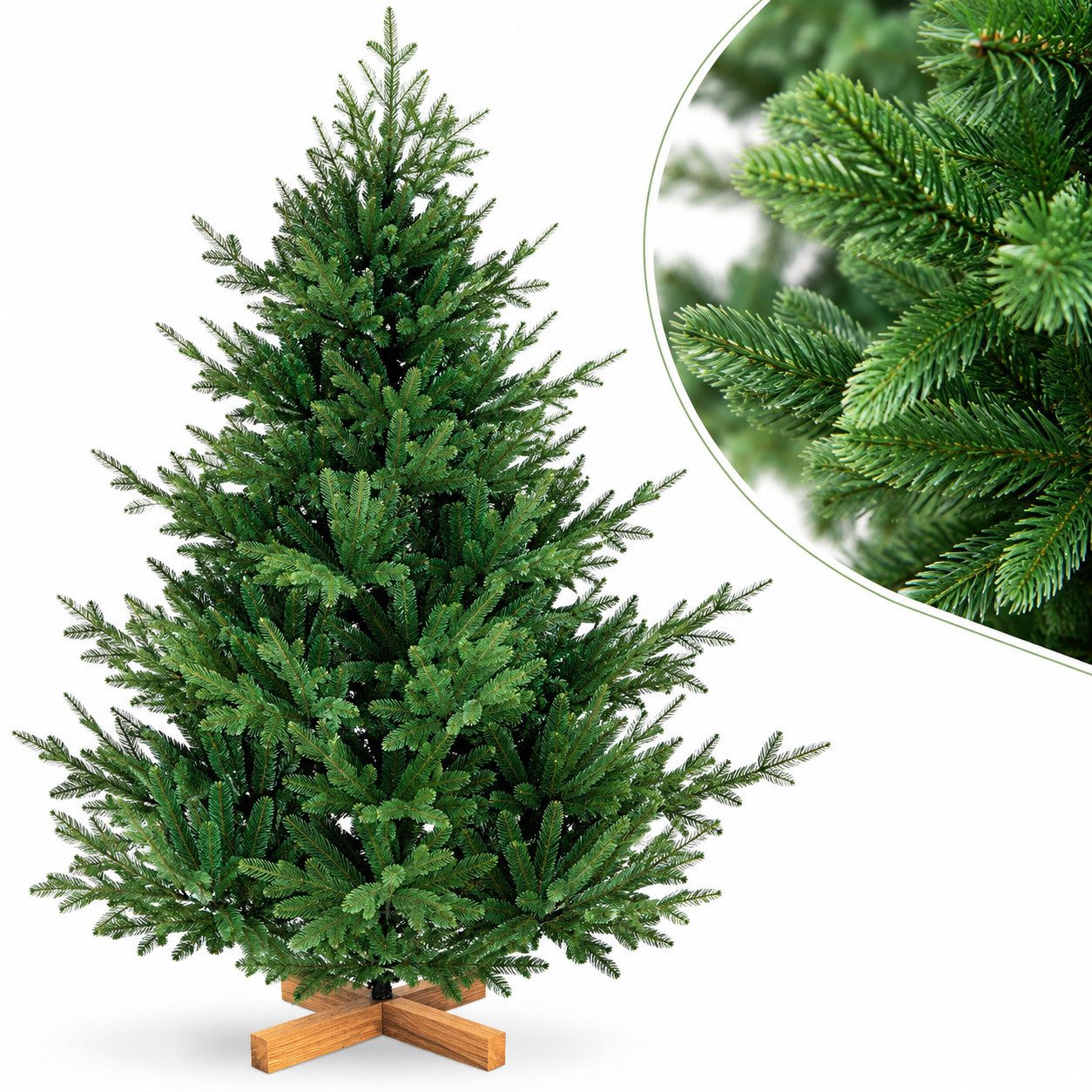 Yorbay Künstlicher Weihnachtsbaum 100 % PE-Zweige, Tannenbaum mit realistischer Stammoptik, Holz-ständer, 150 / 180 / 210 cm, Weihnachtsbaum Christbaum für Weihnachten-Dekoration