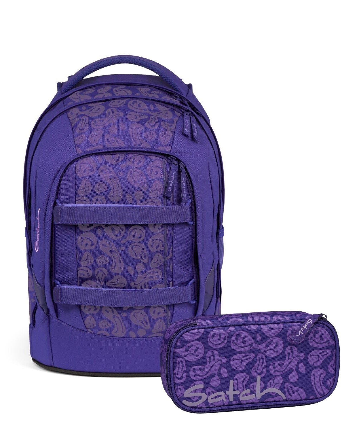 Satch Schulranzen Schulrucksack-Set PACK Bright Faces 2-teilig (2-teilig), Laptop-Fach, Your-Size-System, Schulranzen