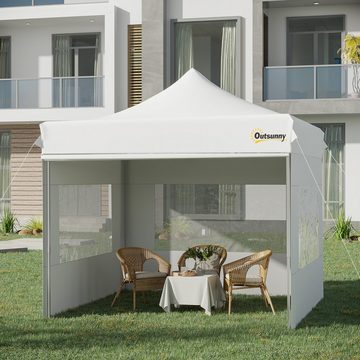 Outsunny Faltpavillon Pavillon Gartenzelt mit Seitenwänden Pop-up-Zelt wasserdicht Weiß, mit 4 Seitenteilen, (Set, wasserdicht Gartenpavillon), 300L x 300B x 320H cm