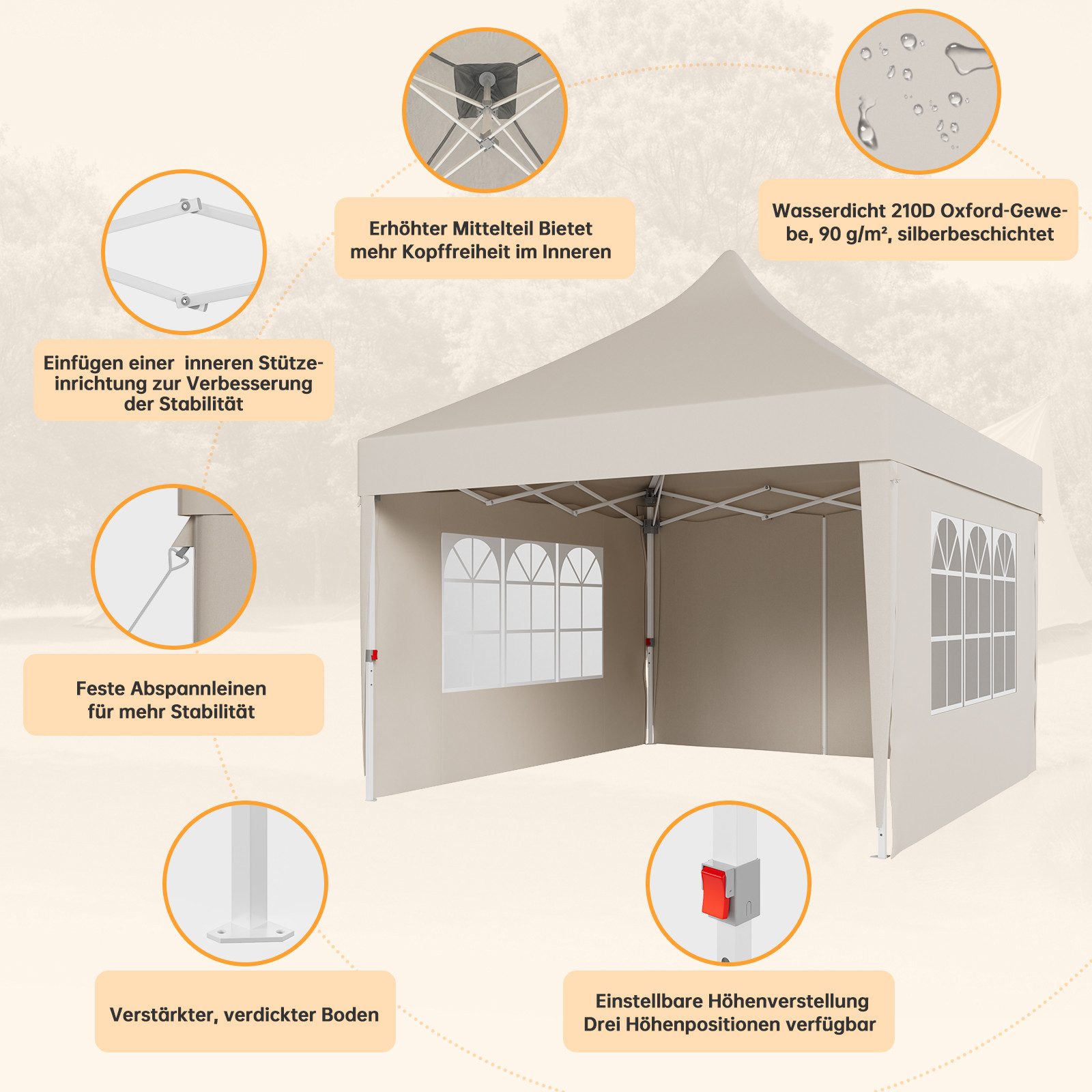 HOMALL Pavillon wasserabweisend stabil winterfest Gartenpavillon 3*3/3*6m Partyzelt, mit Seitenteilen und Sandsäcke, Windbeständig stabil