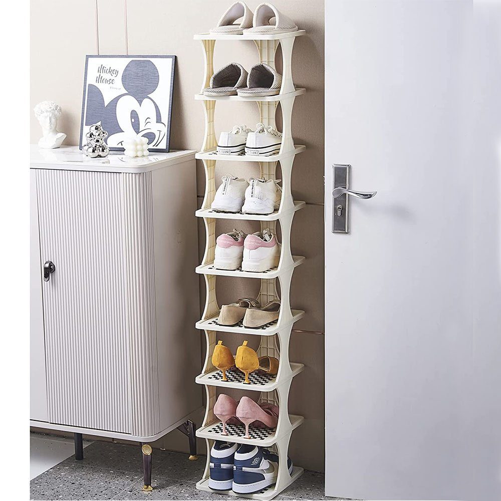 NUODWELL Schuhregal Beige-Schwarz-9 Schuhregal Schuhständer 103/137cm Schuh-Organizer, 7-9stöckig