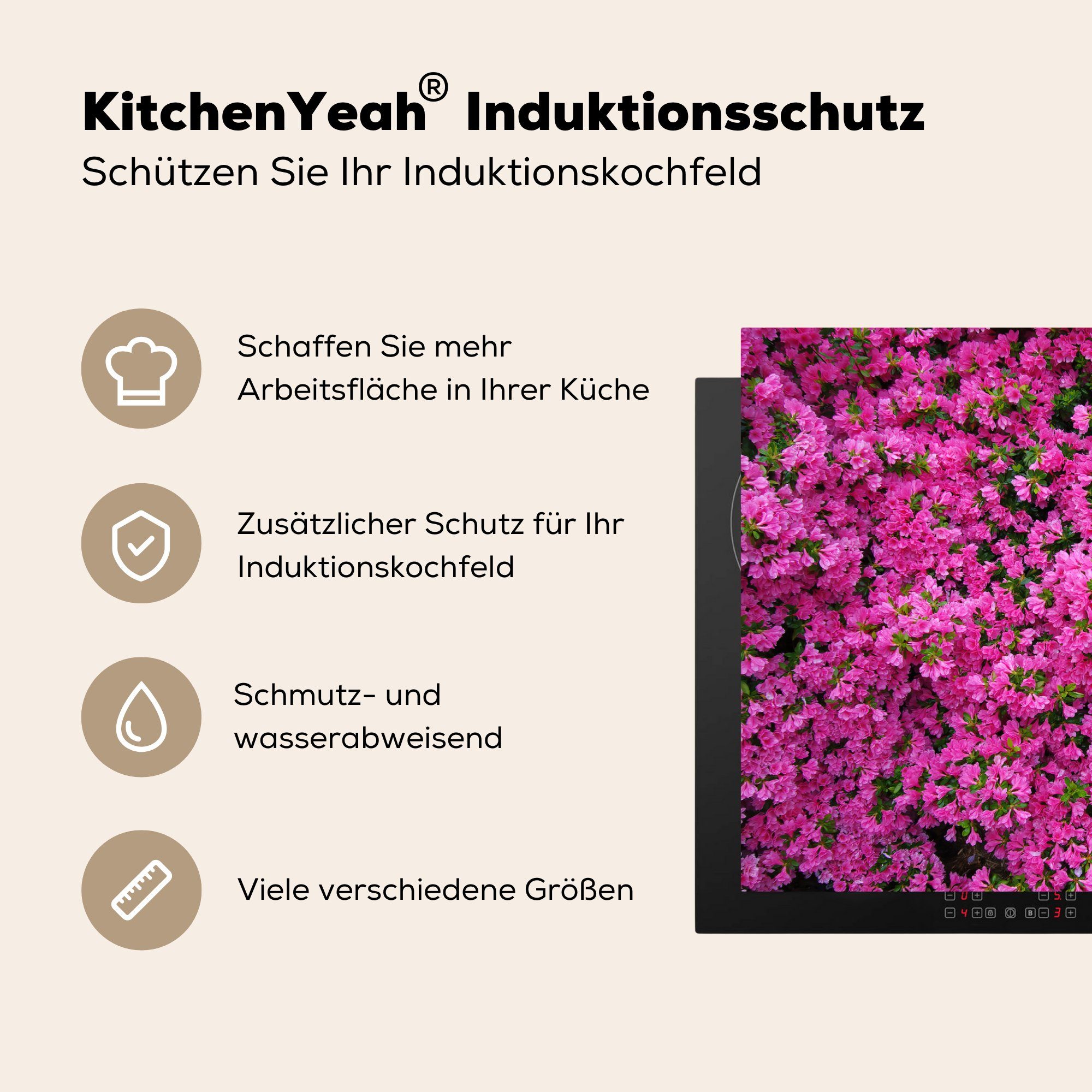 MuchoWow Herdblende-/Abdeckplatte Azaleenstrauch, die 81x52 cm, für küche, tlg), Schutz Vinyl, Ceranfeldabdeckung Induktionskochfeld (1