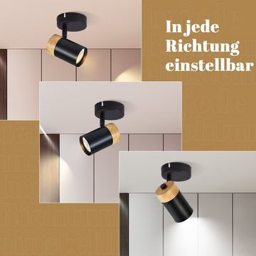 Nettlife Deckenstrahler Schwarz 1/2/3/4 Flammig Holz Deckenleuchte GU10 Deckenlampe Spotlight, Schwenkbar 330°, LED wechselbar, Flur Garage Wohnzimmer Schlafzimmer Küche