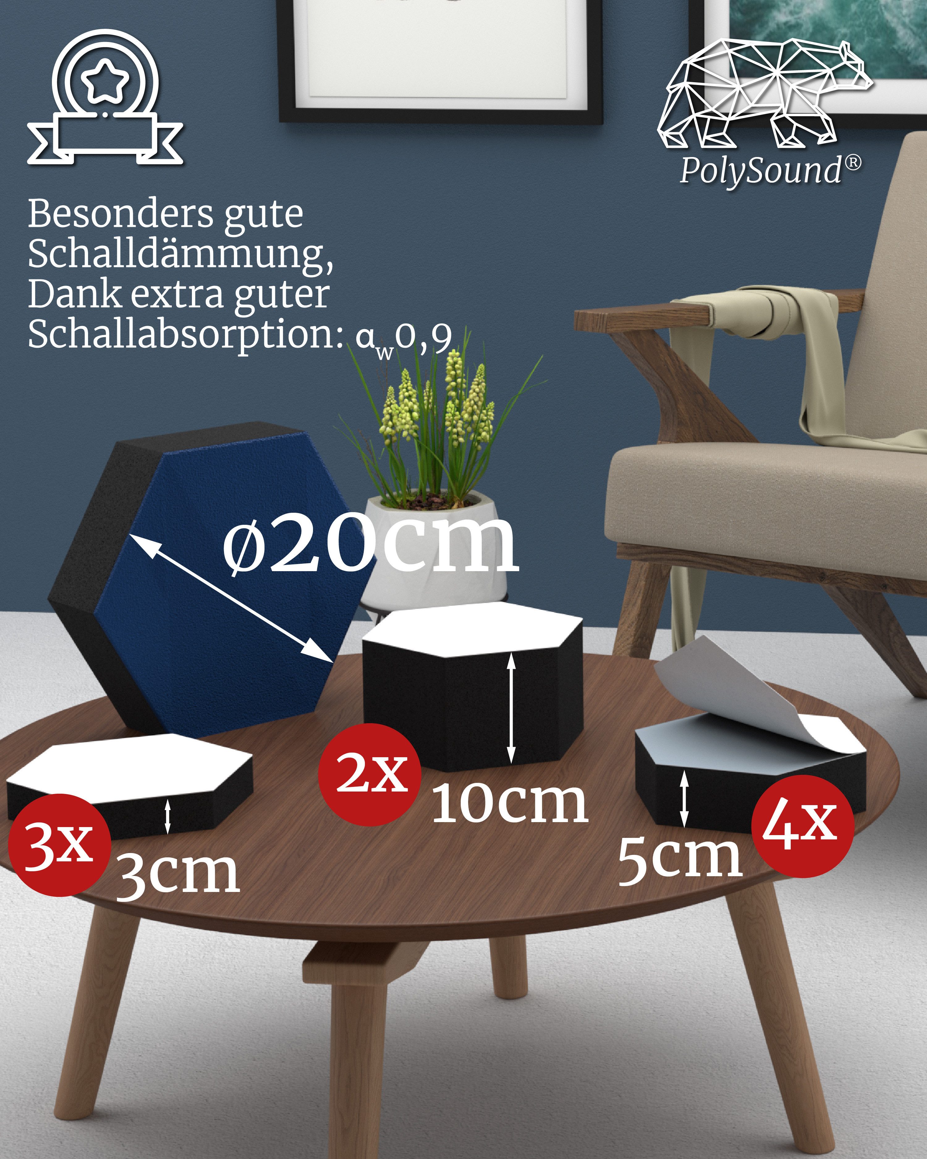 PolySound Dekorpaneele PolySound® ECO Akustikpaneele selbstklebend - Extra schalldämmend