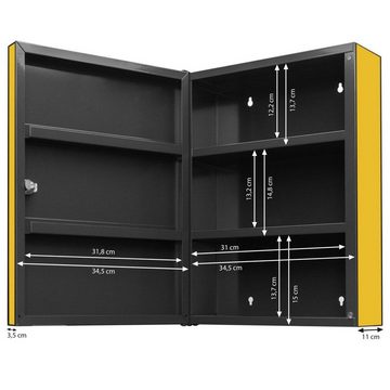 banjado Medizinschrank Stahl Briefkasten Gelb (abschließbar, 3 große und 2 kleine Fächer) 35 x 46 x 15cm