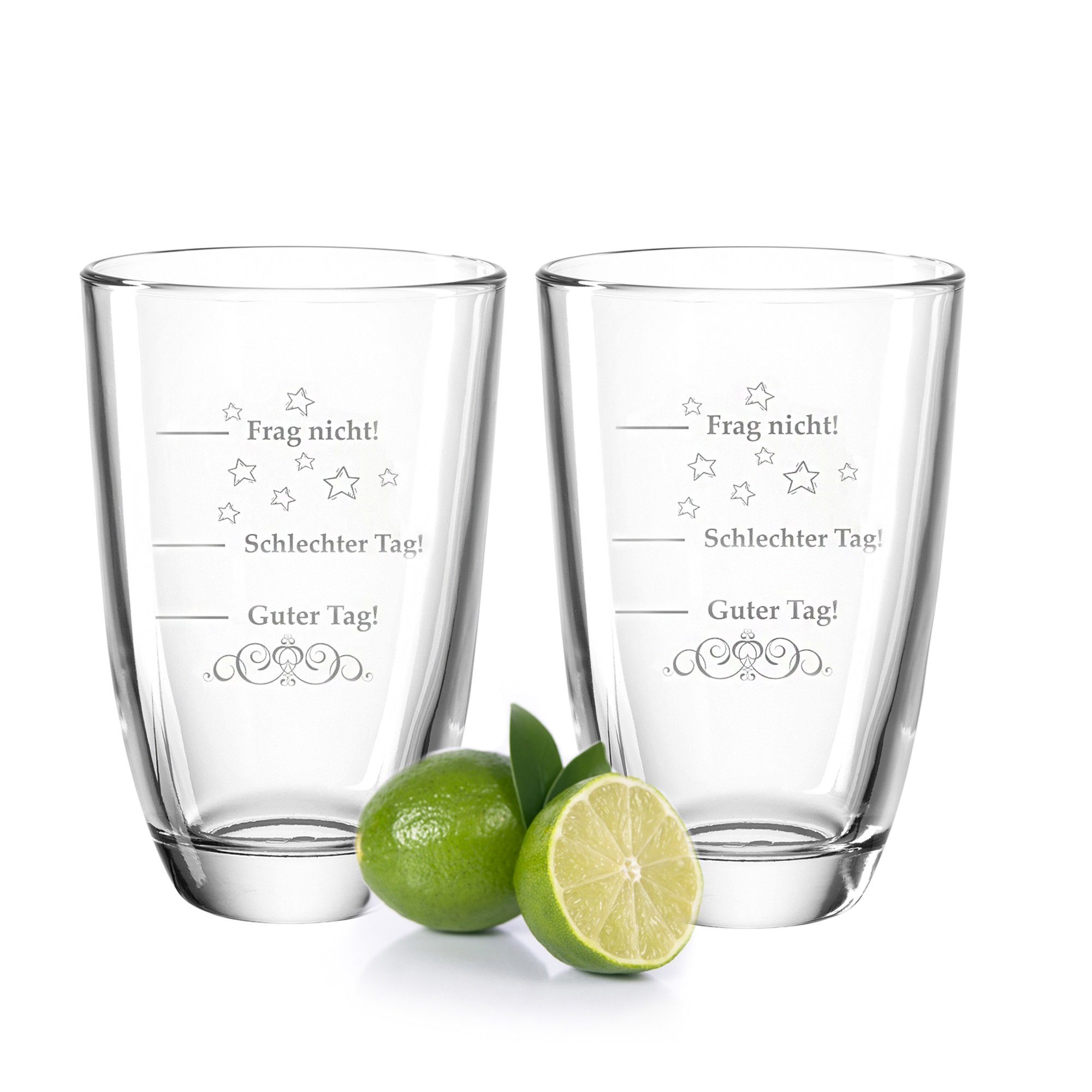 GRAVURZEILE Cocktailglas 2er Set Montana GIN-Gläser Guter Tag, Schlechter Tag, Frag nicht!, Glas