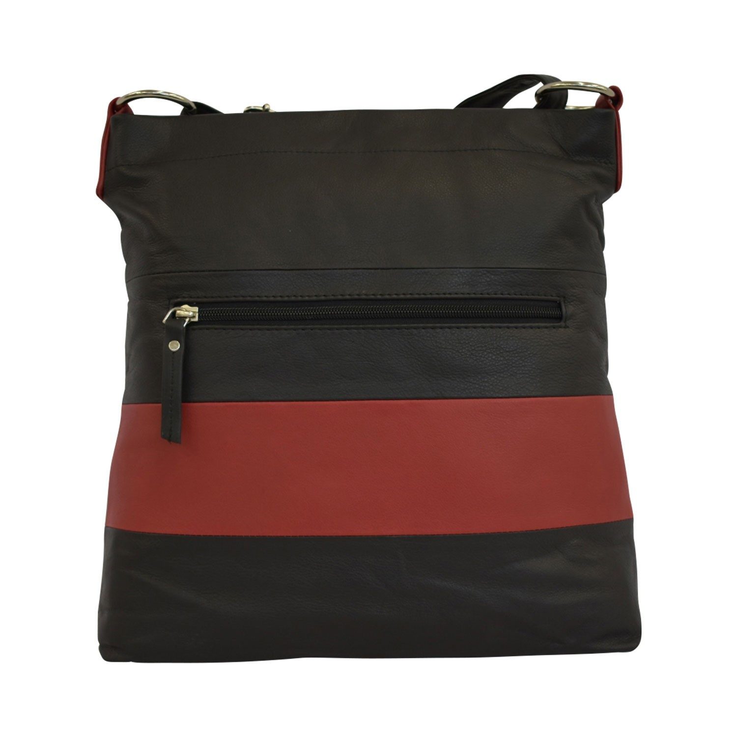 Handtasche flache Ledertasche, verstellbarer langer Henkel,schwarz rot