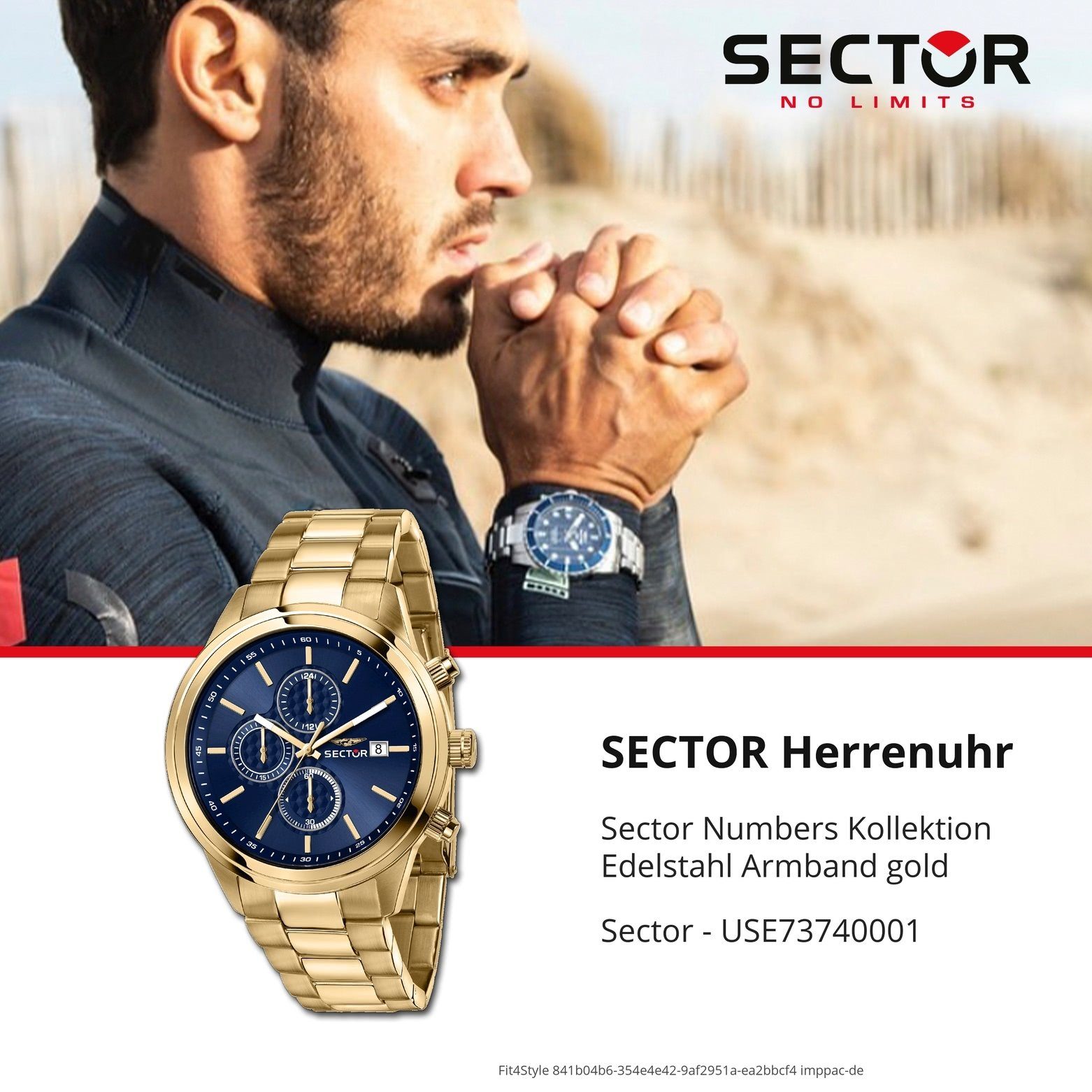 Chronograph Sector (ca. Herren Herren rund, Edelstahlarmband Armbanduhr gold, Chrono, Fashion Sector 43mm), Armbanduhr