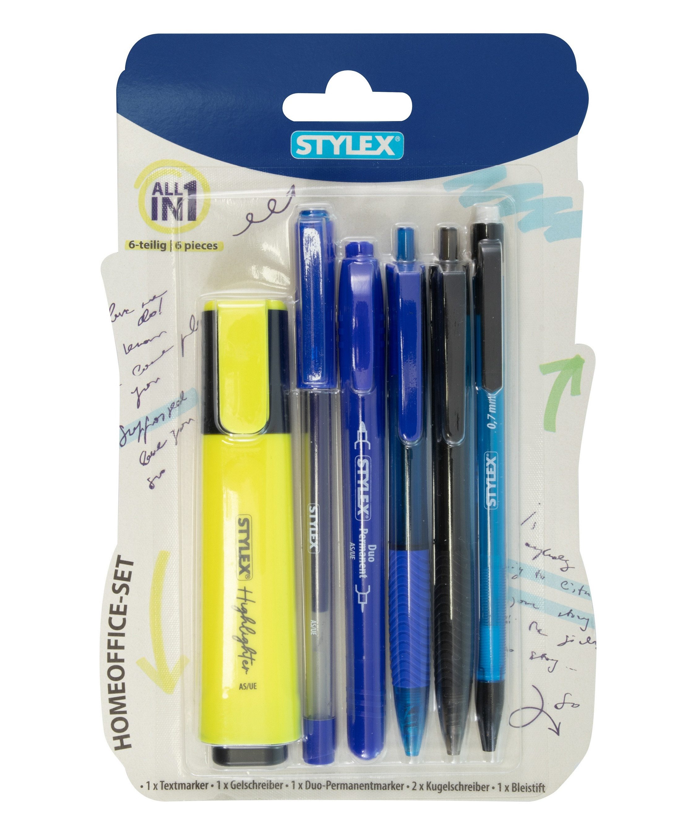 Stylex Schreibwaren Kugelschreiber Home-Office-Set, 2 Kugelschreiber, Textmarker, Marker, Gelschreiber, B