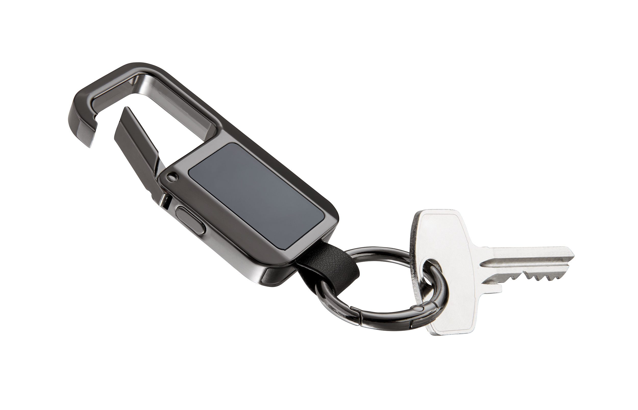 TROIKA Schlüsselanhänger mit Karabiner & Tracker, orten per Apple Find My, kein Abo benötigt (1-tlg), Karabinerhaken aus Metallguss in Gunmetal, austauschbare Batterie