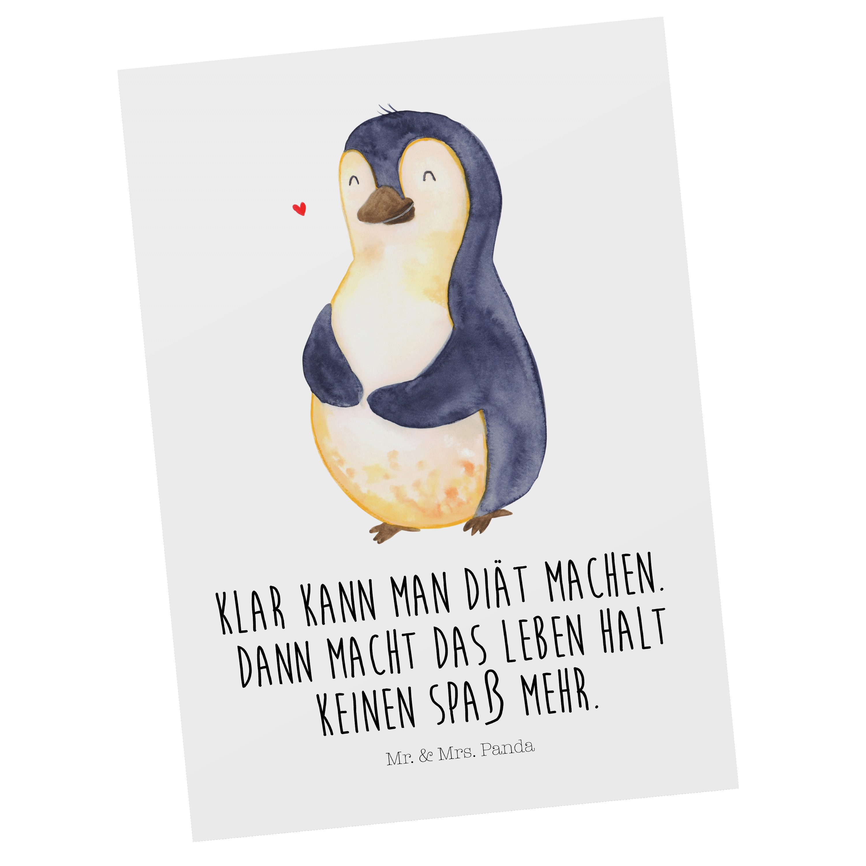 Geschenk, Weiß Mr. Panda Postkarte Diät - & Motivation, - Geburtstagskart Pinguin Abnehmen, Mrs.