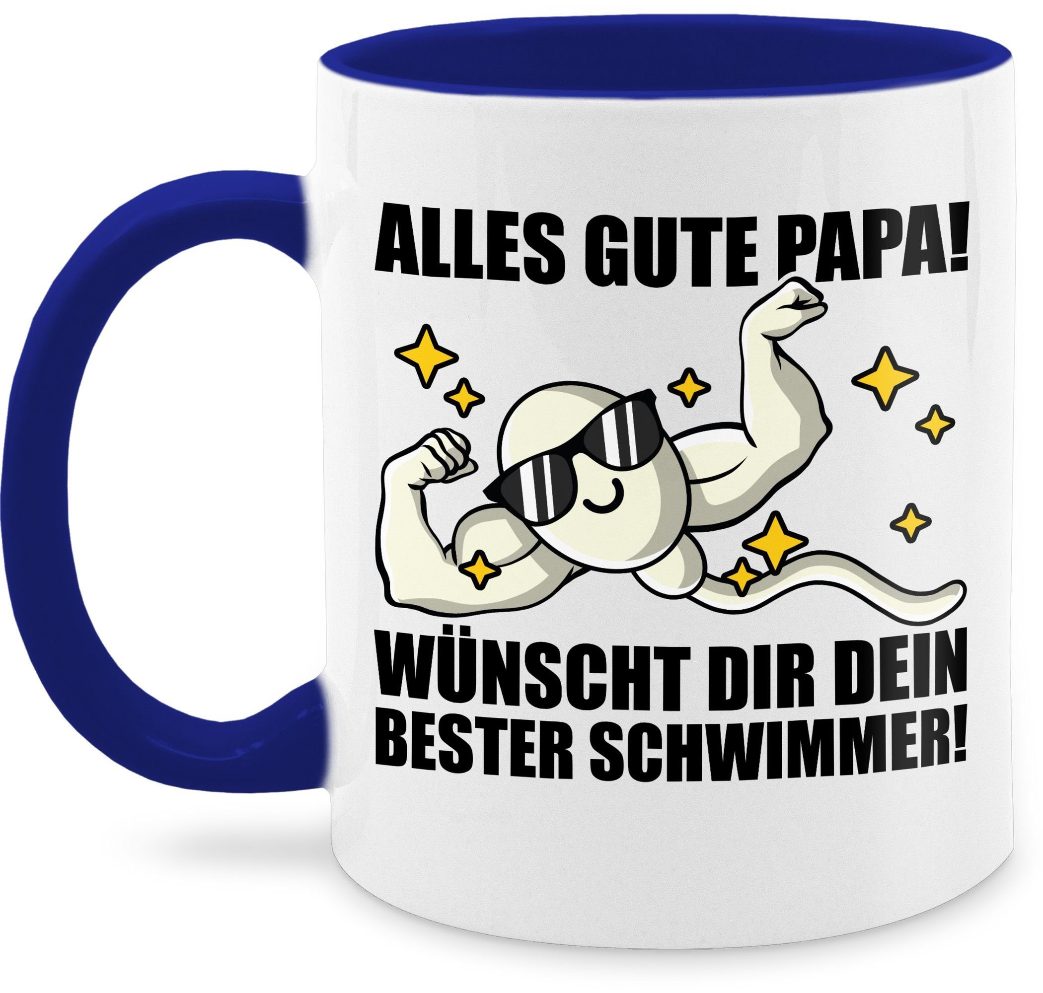 Vatertag - schwarz, Papa! bester Schwimmer Kaffeetasse Keramik, Tasse 2 Geschenk Dunkelblau Wünscht Alles dein Shirtracer Gute dir