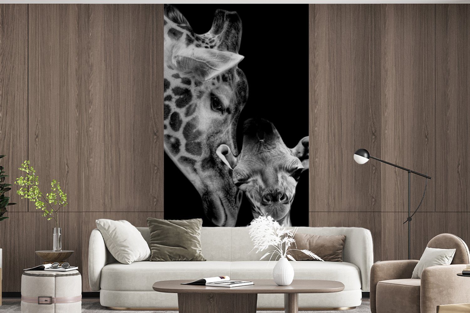 MuchoWow Fototapete Porträt St), Wohnzimmer - - Schwarz Tiere - Vliestapete - Weiß, Schlafzimmer (2 Matt, Giraffe für Küche, bedruckt, Fototapete