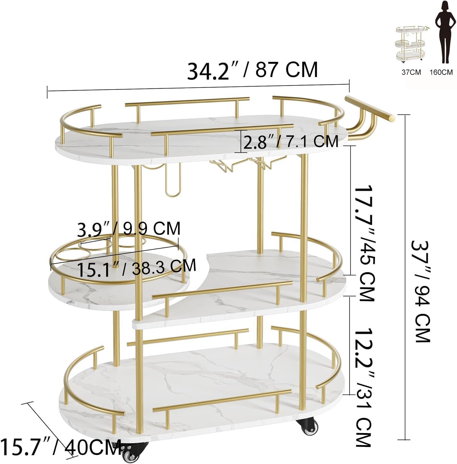 GarveeMore Servierwagen 3-stöckiger mit Rollen,Küchenwagen mit Metallrahmen günstig online kaufen