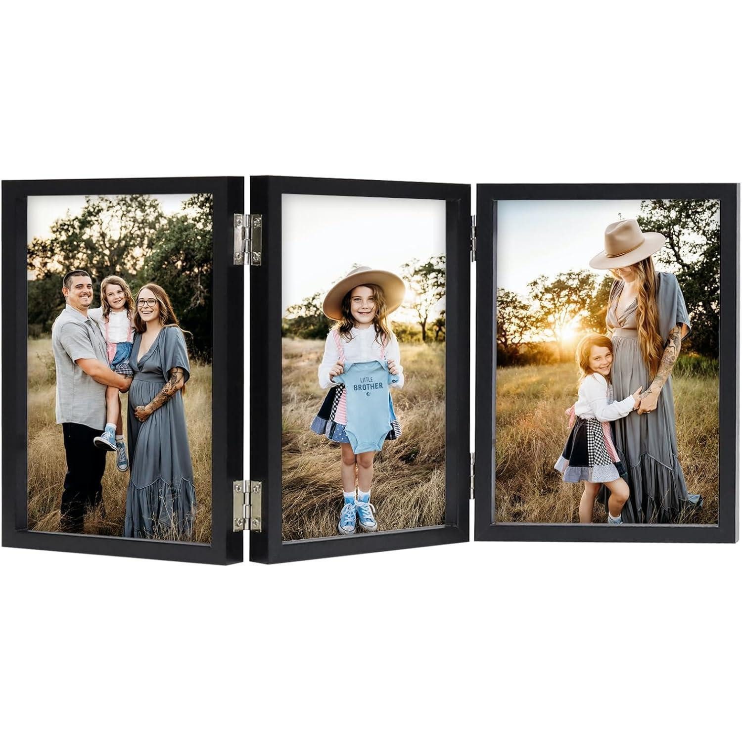LuxusKollektion Bilderrahmen Collage Bilderrahmen für 3 Fotos 13x18cm Aufklappbar Holz Fotorahmen Glasfront