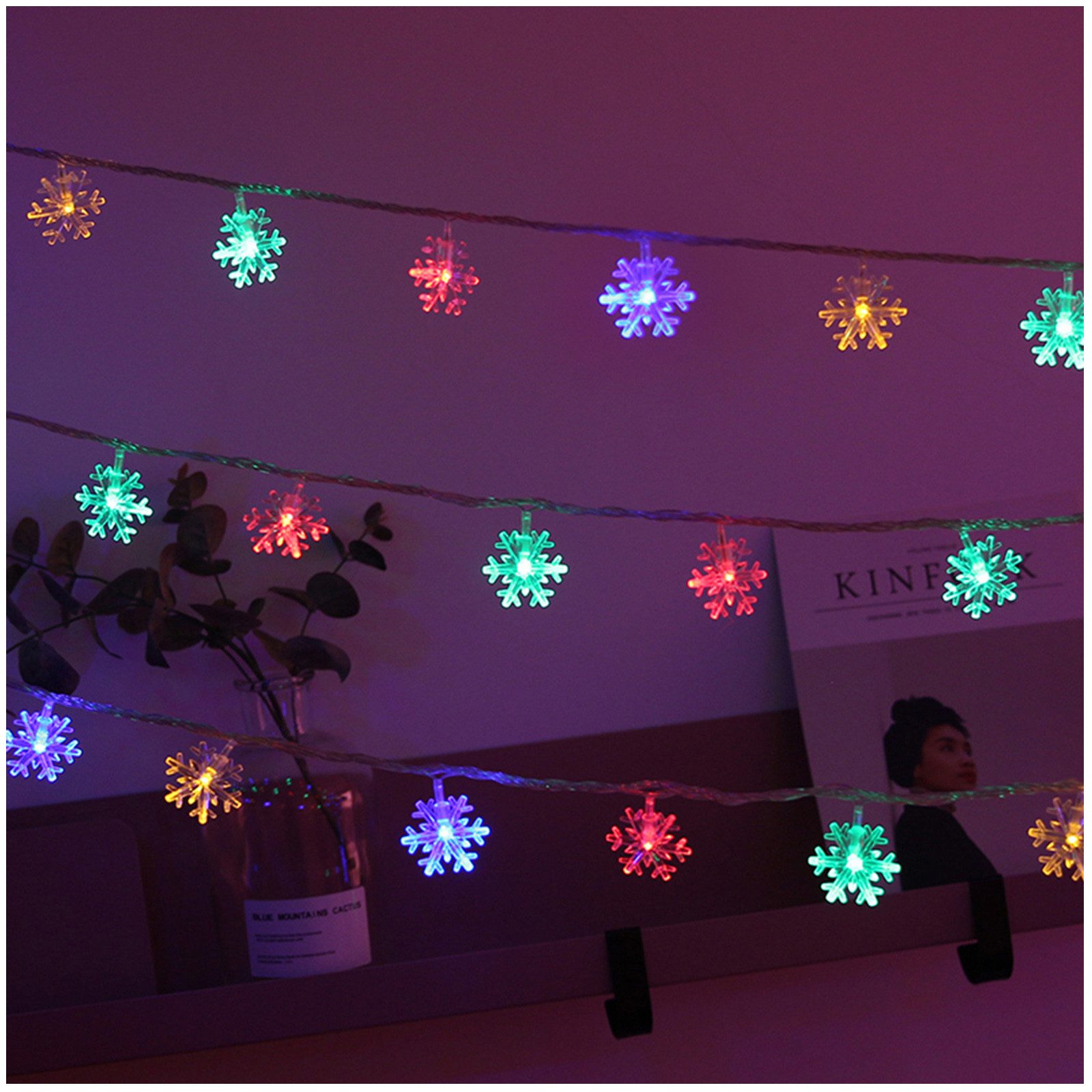 Qualra LED-Lichterkette 2/3 Stück LED Schneeflocke Lichterkette 20/40LEDs Batterie, 3/6M Innen Lichterketten Weihnachten Deko