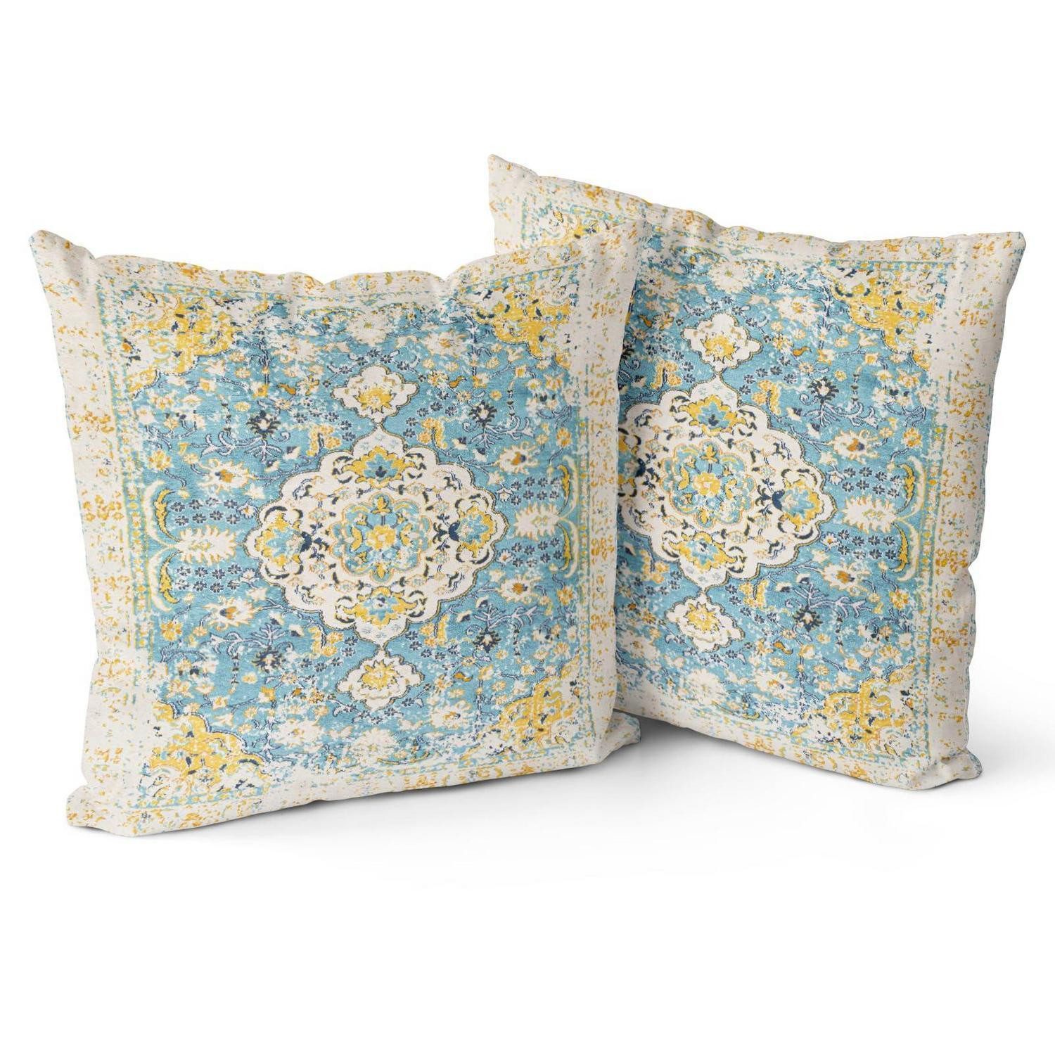 LuxusKollektion Kissenbezug Kissenbezug 2er Set 45x45 Boho Floral Vintage Doppelseitig, (2 Stück)