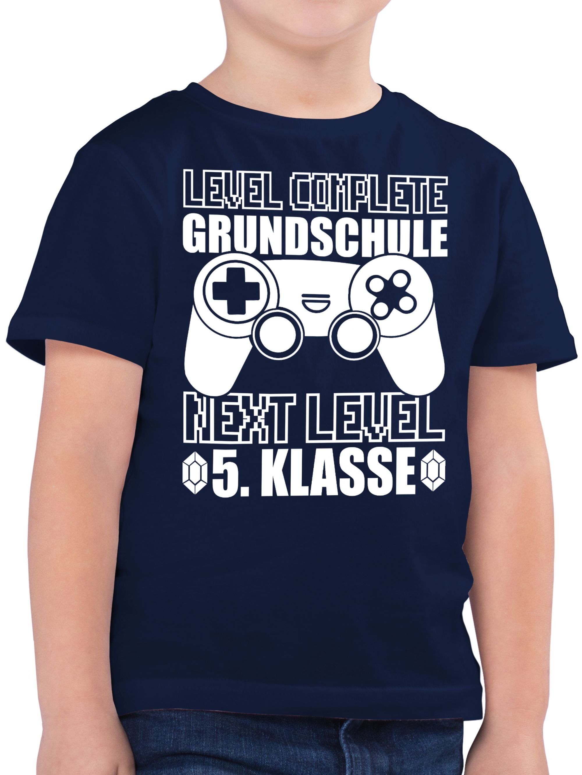 Shirtracer T-Shirt Level Schulanfang Dunkelblau 02 5. Level complete weiß Next Klasse Grundschule - Junge - Einschulung Geschenke
