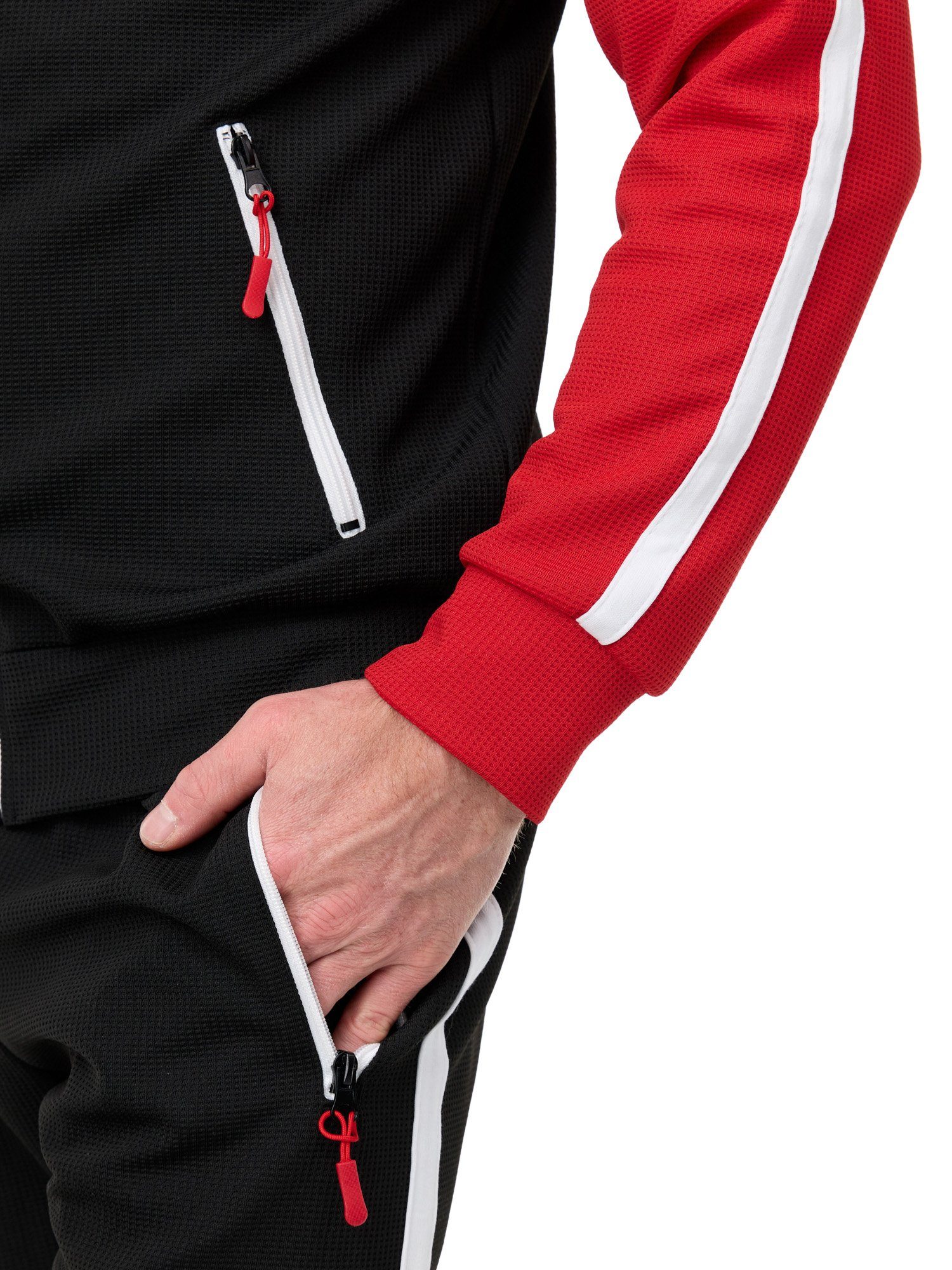 L.gonline Freizeitanzug Herren Jogginganzug Freizeitanzug Sportlich 3750 (Kapuzenjacke mit Reißverschluss, Hose, 2-tlg), mit Streifen