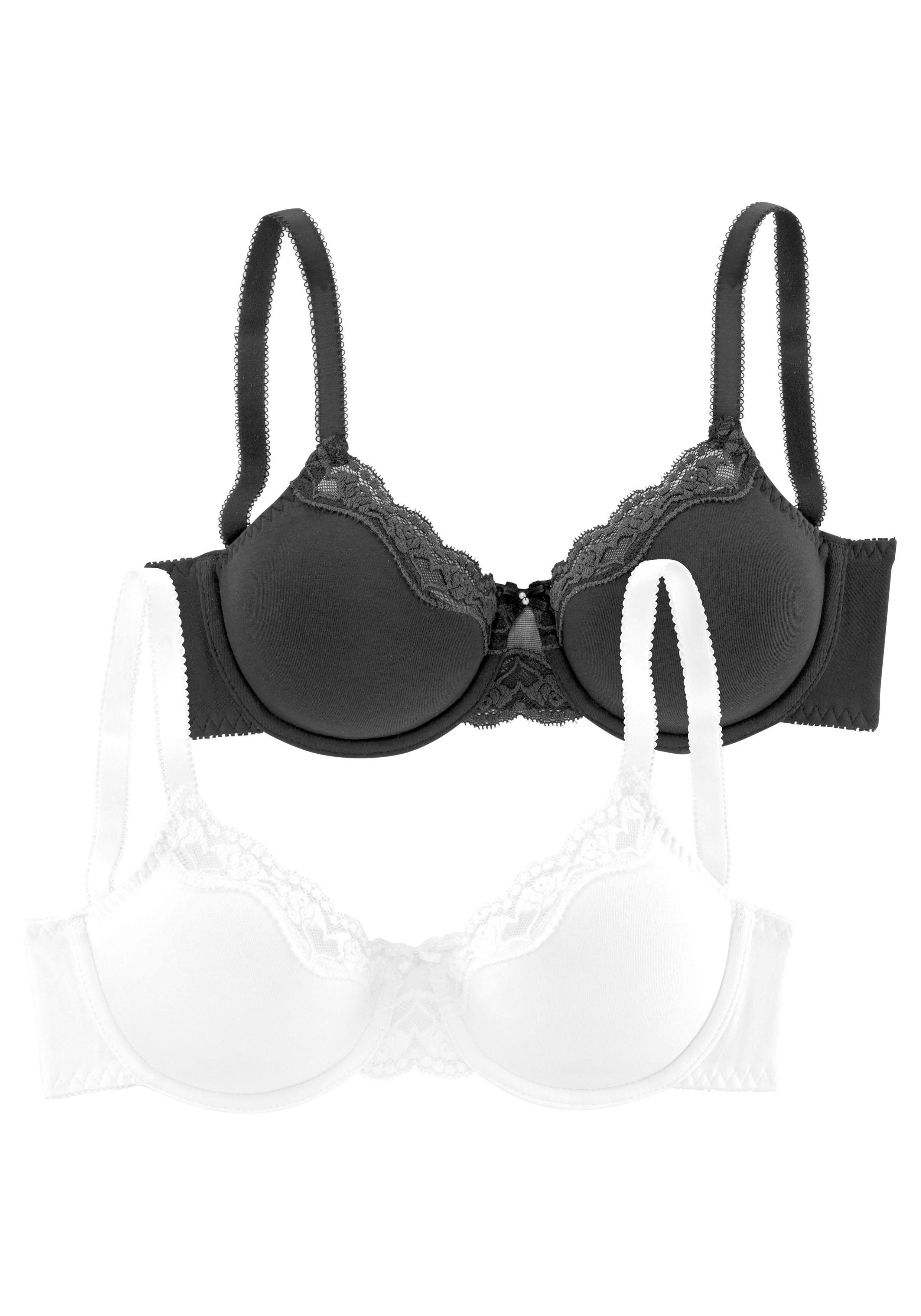 petite fleur by Lascana Bügel-BH, BH mit Bügel, Baumwoll-BH (Packung, 2 Stück) mit zarter Jacquardspitze, große Größen – Bild 2 von 5