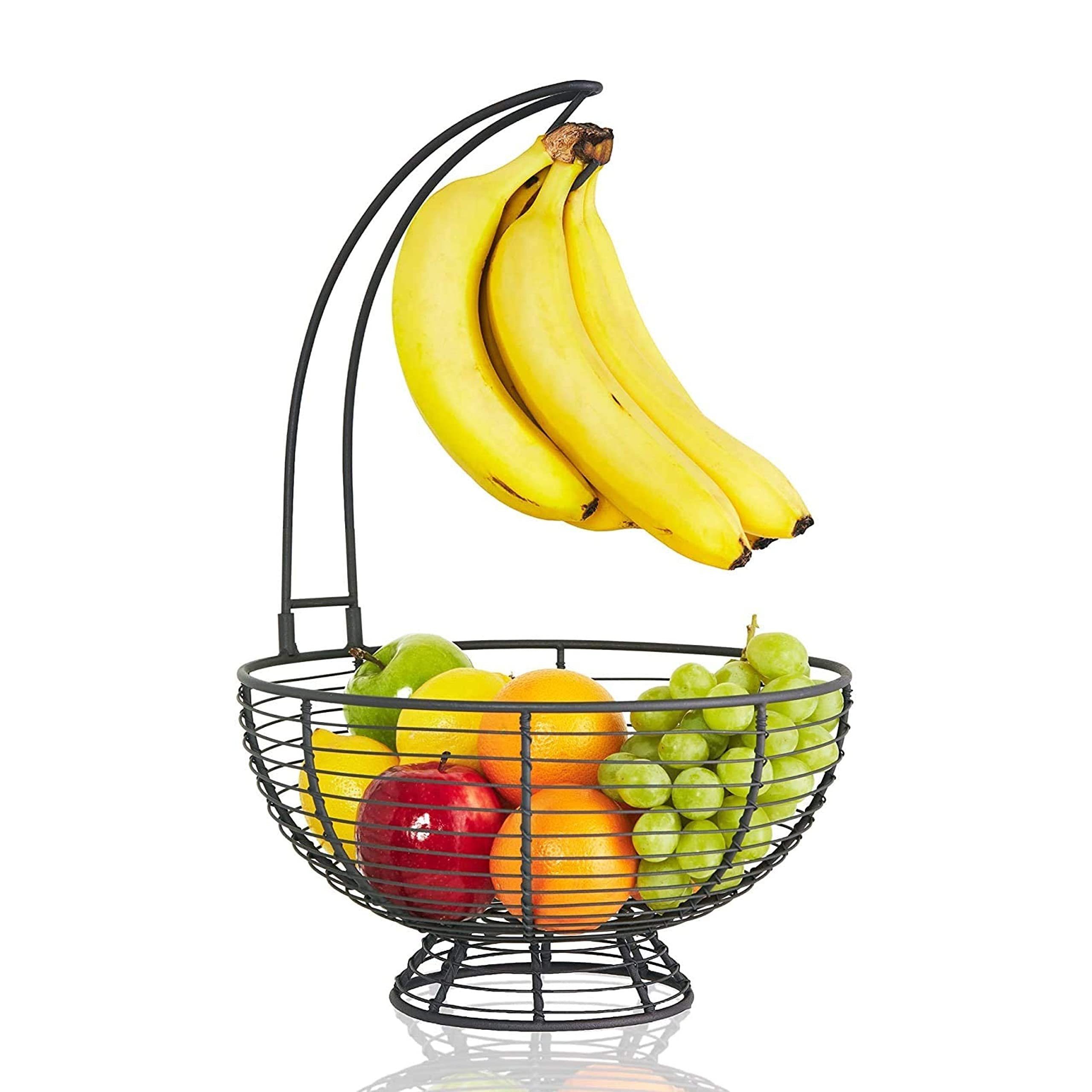 Regal Trunk & Co Aufbewahrungskorb Großer Obstkorb mit Bananenaufhänger, Mitternachtsbraun Large Eisen | Dekokörbe