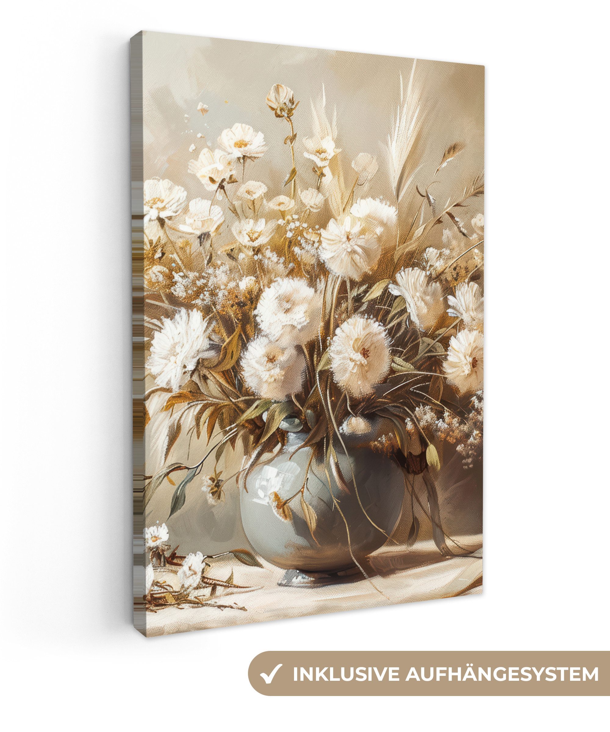 OneMillionCanvasses® Leinwandbild Blumen - Vase - Stilleben - Beige, Fotodr günstig online kaufen