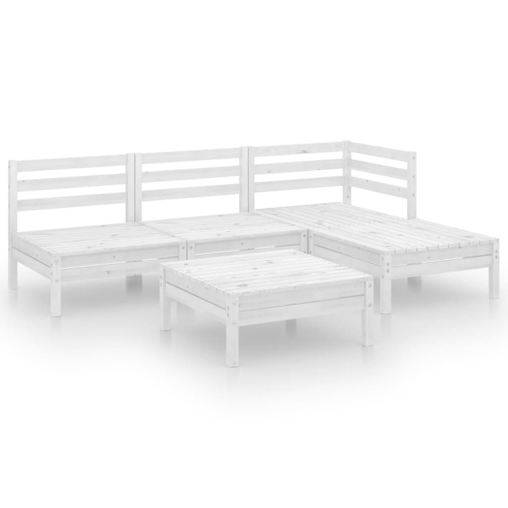 vidaXL Gartenlounge-Set 5-tlg. Garten-Lounge-Set Massivholz Kiefer Weiß, (1-tlg)