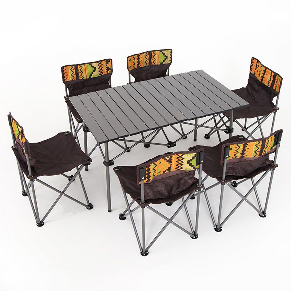 MIIGA Campingtisch (6er Set, 1 Tisch & 6 Stühle), Faltbare Tischplatte und  Stühle Tisch: 95 x 55 x 53 cm Stuhl: ca. 35 x 37 x 58 cm