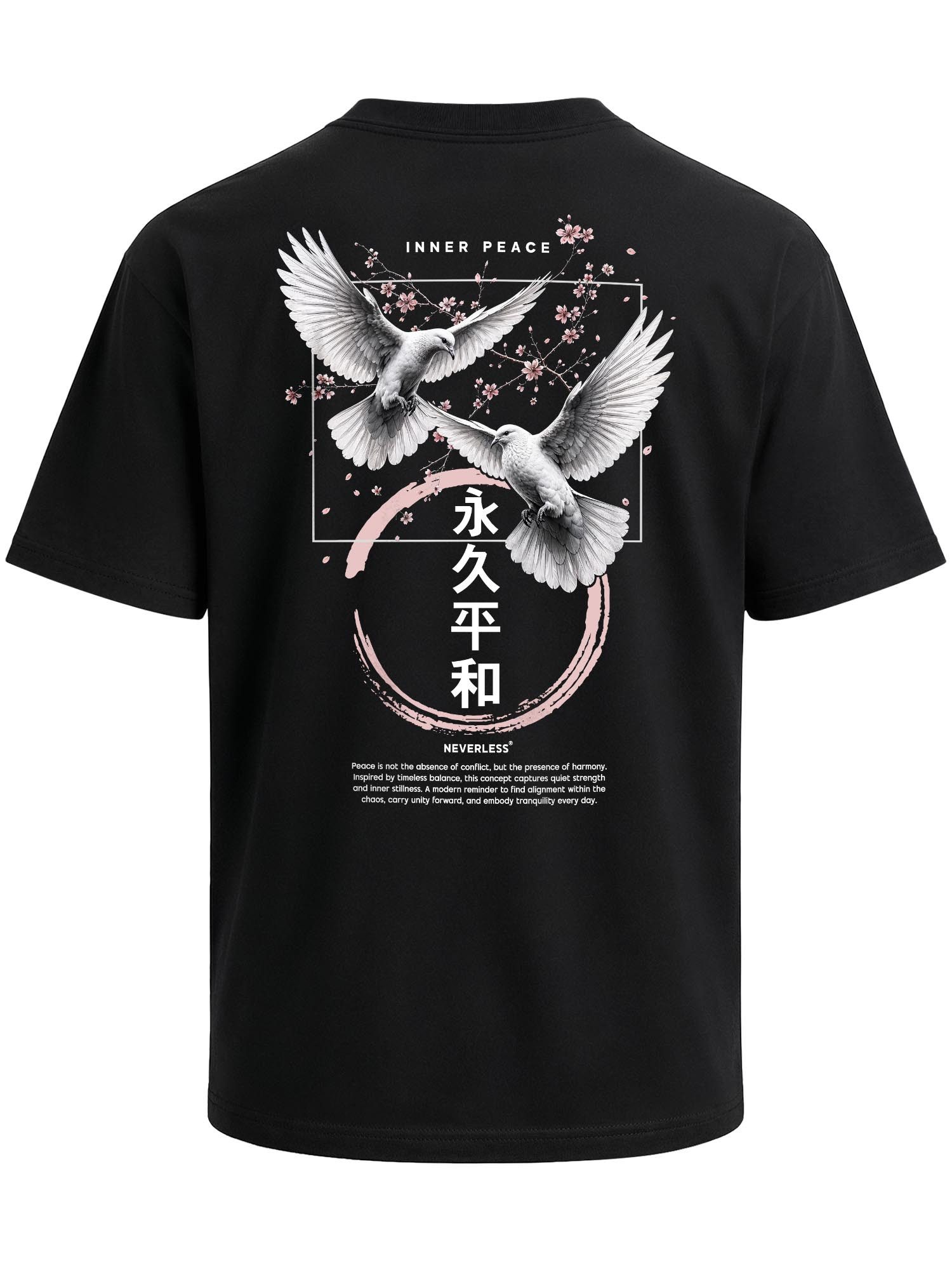 Neverless Oversize-Shirt Herren T-Shirt - Design inner peace sakura - Oversized Relaxed Fit mit Print