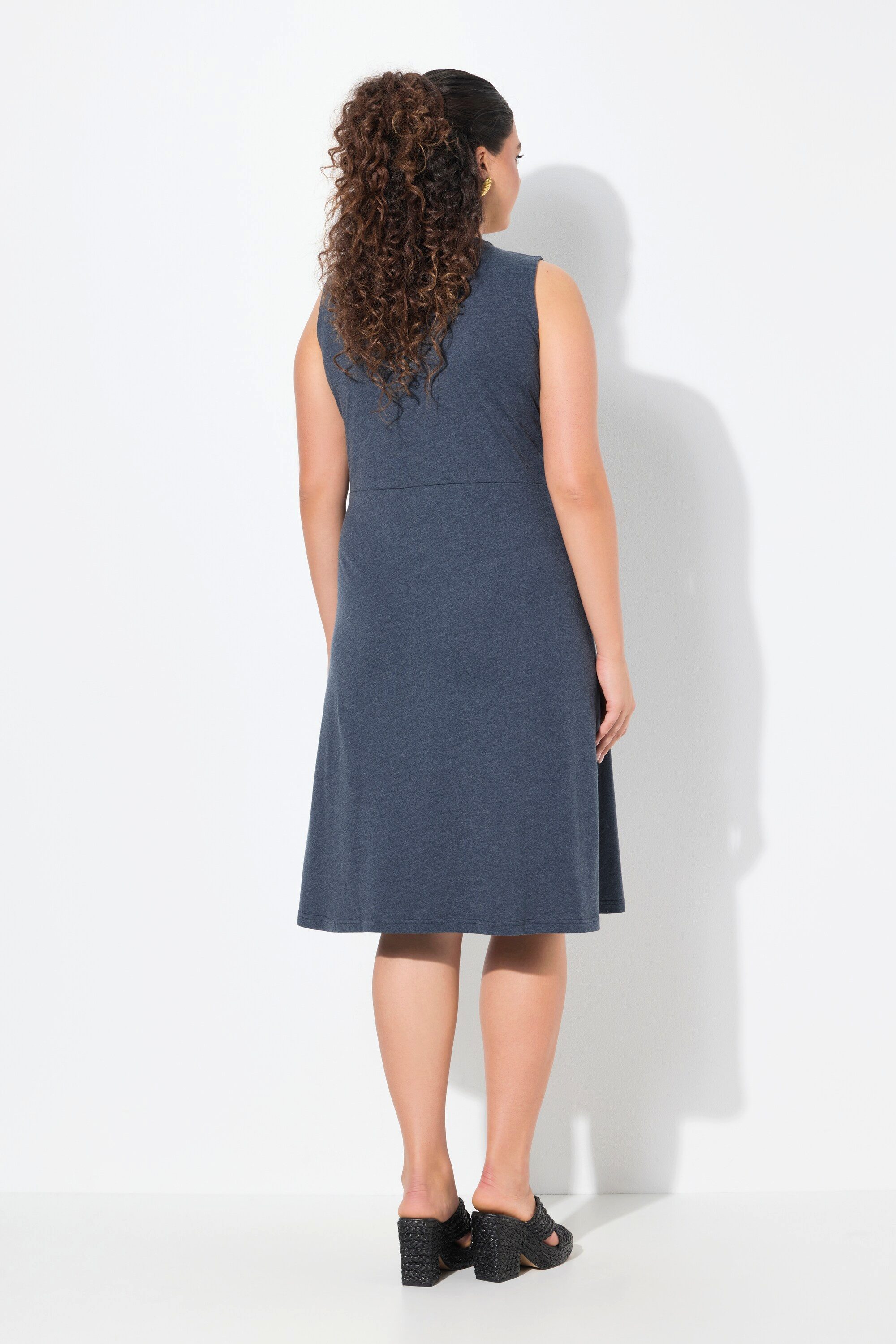 Ulla Popken Jerseykleid Jerseykleid Lagenoptik A-Linie Rundhals ärmellos