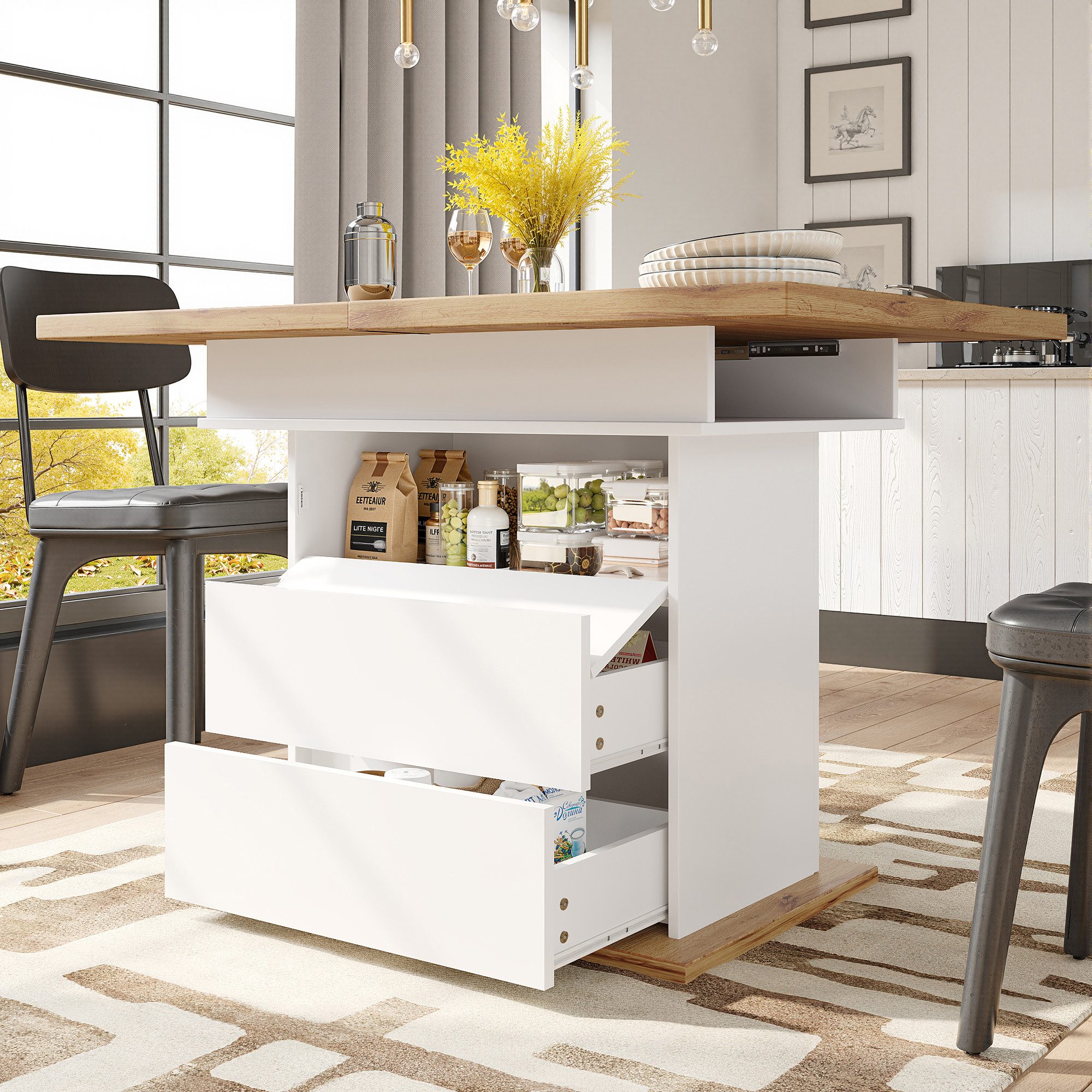 Flieks Esstisch ausziehbarer Küchentisch mit 2 Schubladen und 1 Klappen (fü günstig online kaufen