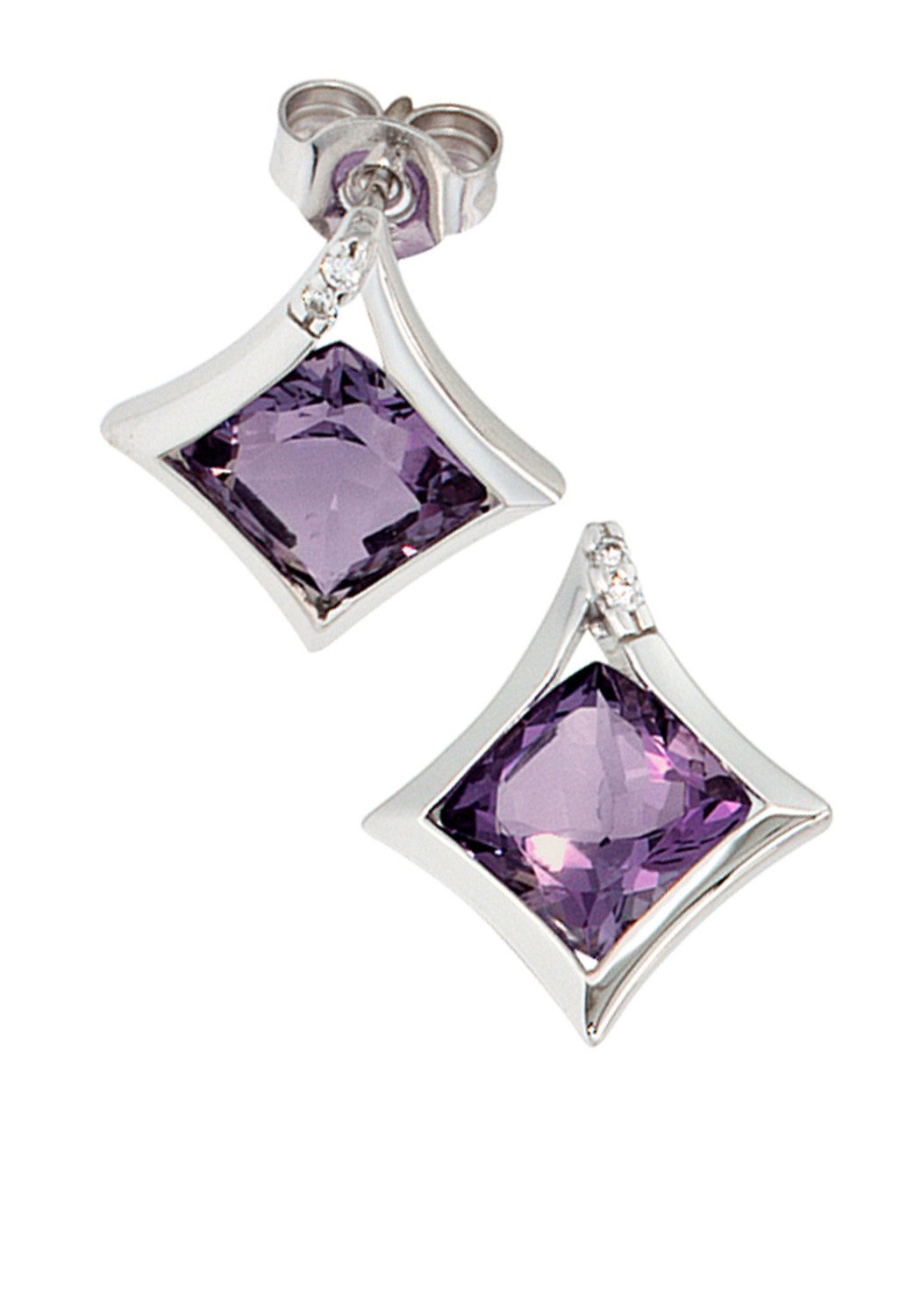 JOBO Paar Ohrstecker Ohrringe, 585 Weißgold mit Amethyst und 4 Diamanten