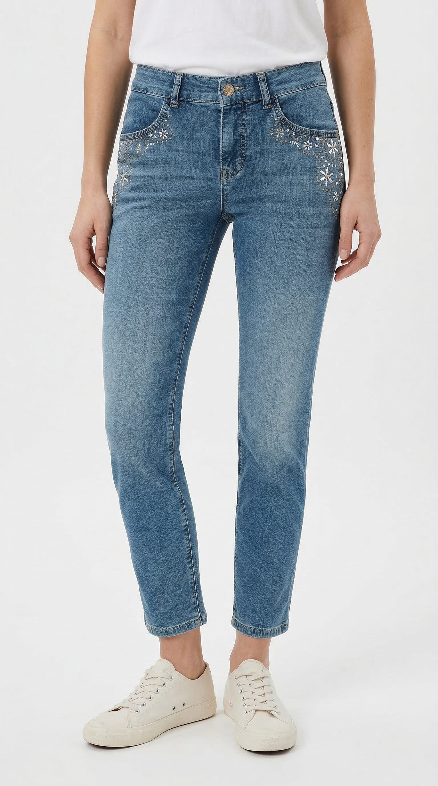 MAC Slim-fit-Jeans RICH SLIM 7/8 flower mit Schmucksteinen