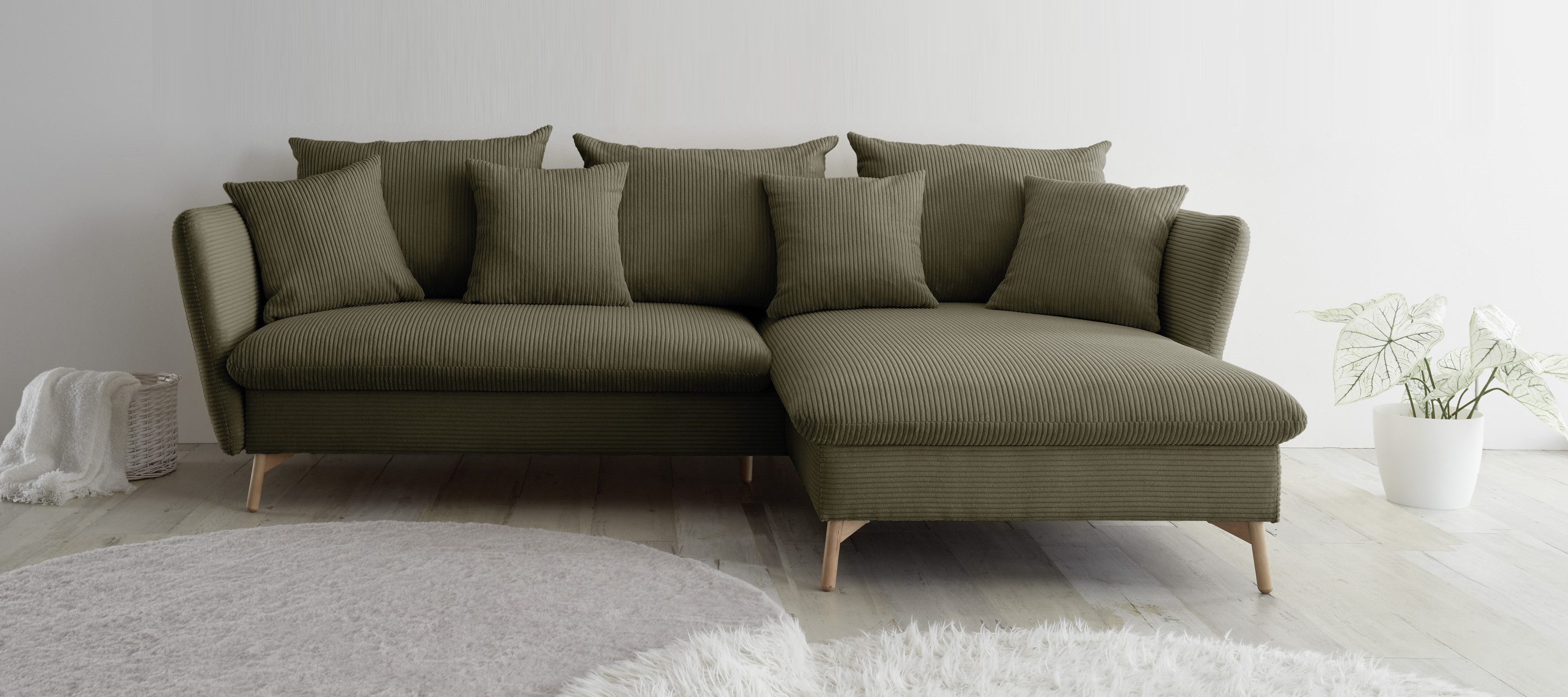 andas Ecksofa "MERLE, 258 cm, L-Form, traumhafter Cord,", mit Bettfunktion günstig online kaufen