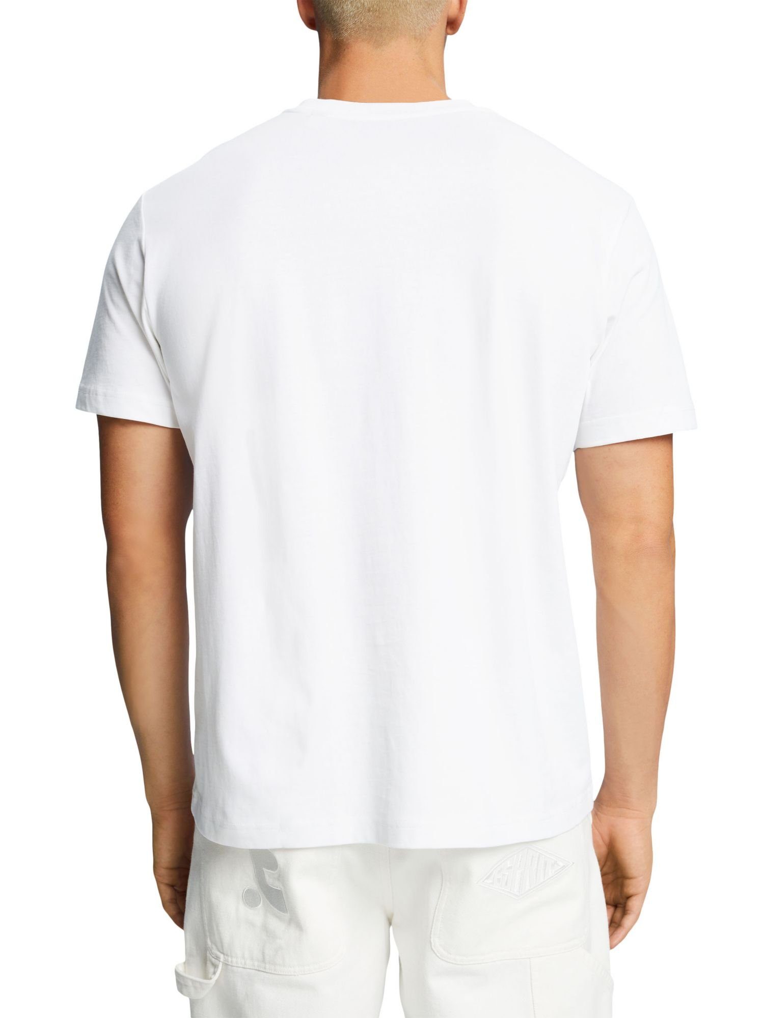 Esprit T-Shirt T-Shirt aus Bio-Baumwolle Print geometrischem WHITE (1-tlg) mit