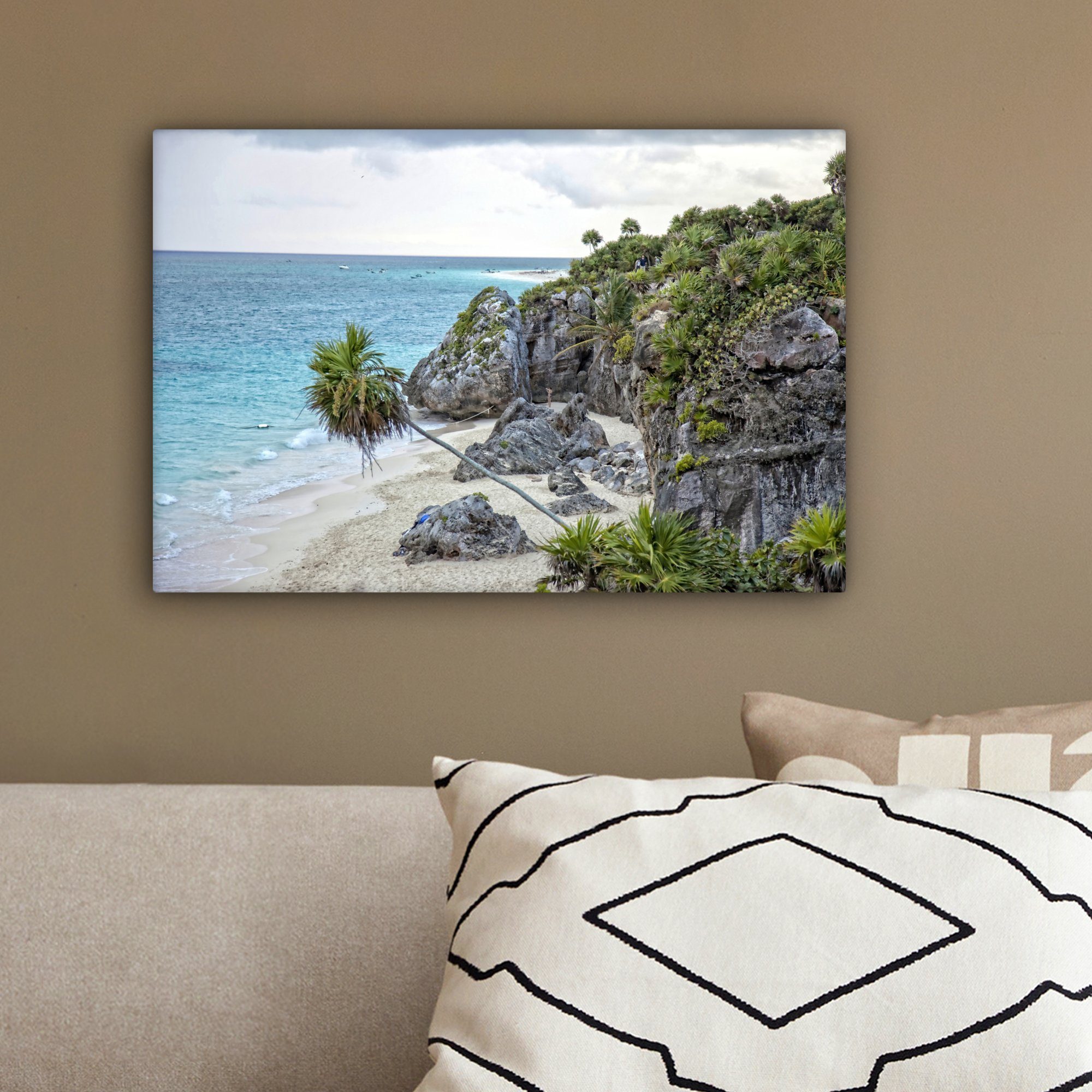 mexikanischen cm 30x20 Wanddeko, Tulum Strand im St), Aufhängefertig, mit (1 Ruinen, Leinwandbilder, Wandbild Leinwandbild OneMillionCanvasses®