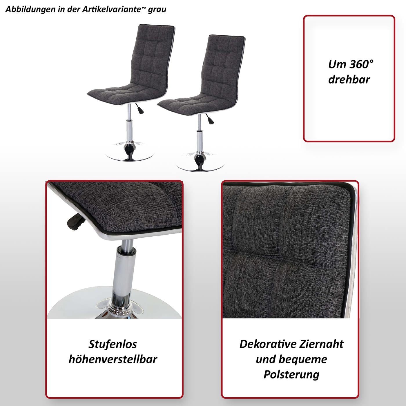MCW Esszimmerstuhl MCW-C41-2-h Stoff (Set, 2 St), 2er-Set, 360° drehbar, Sitzhöhe variabel verstellbar, Fußbodenschoner