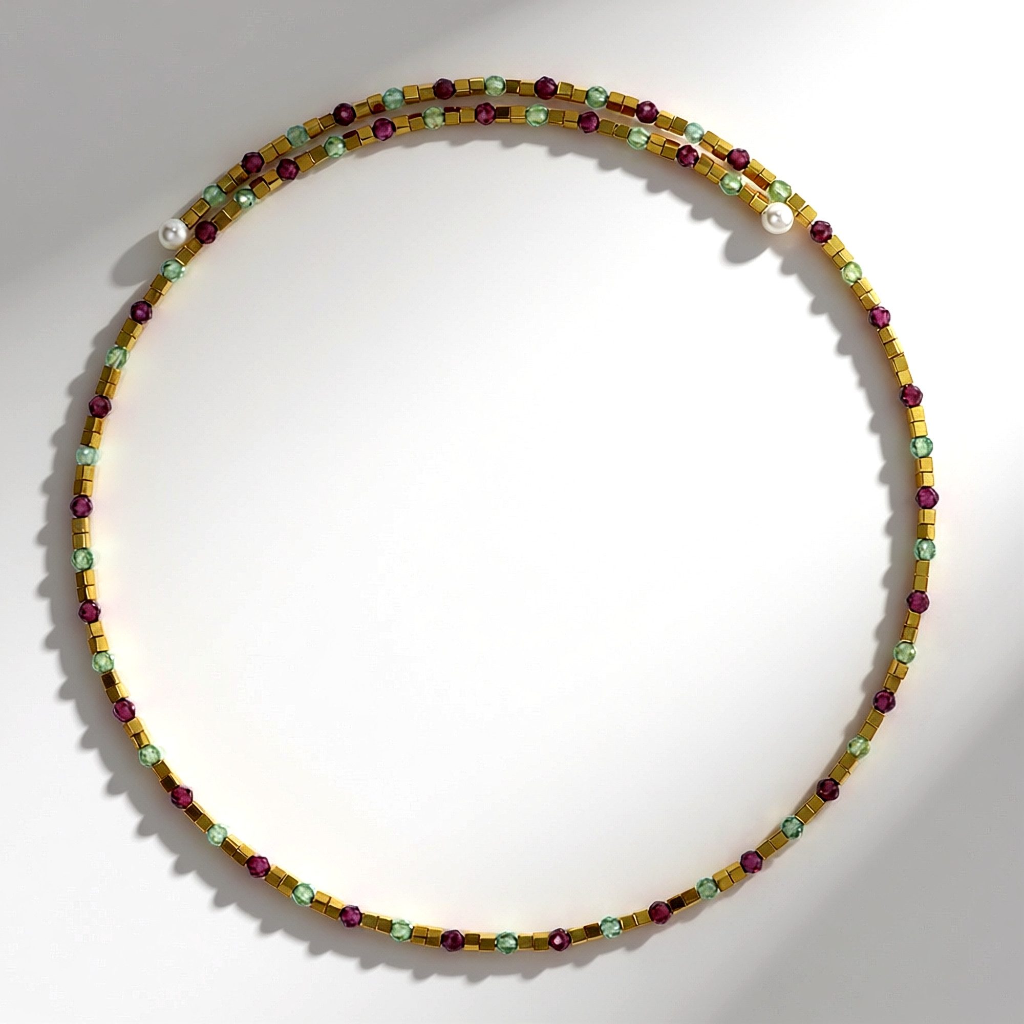 Cavill Halsreif Cavill Edelstein-Stahlhalsreif mit 34,4 ct Granat, Apatit & Perlen (1-tlg)