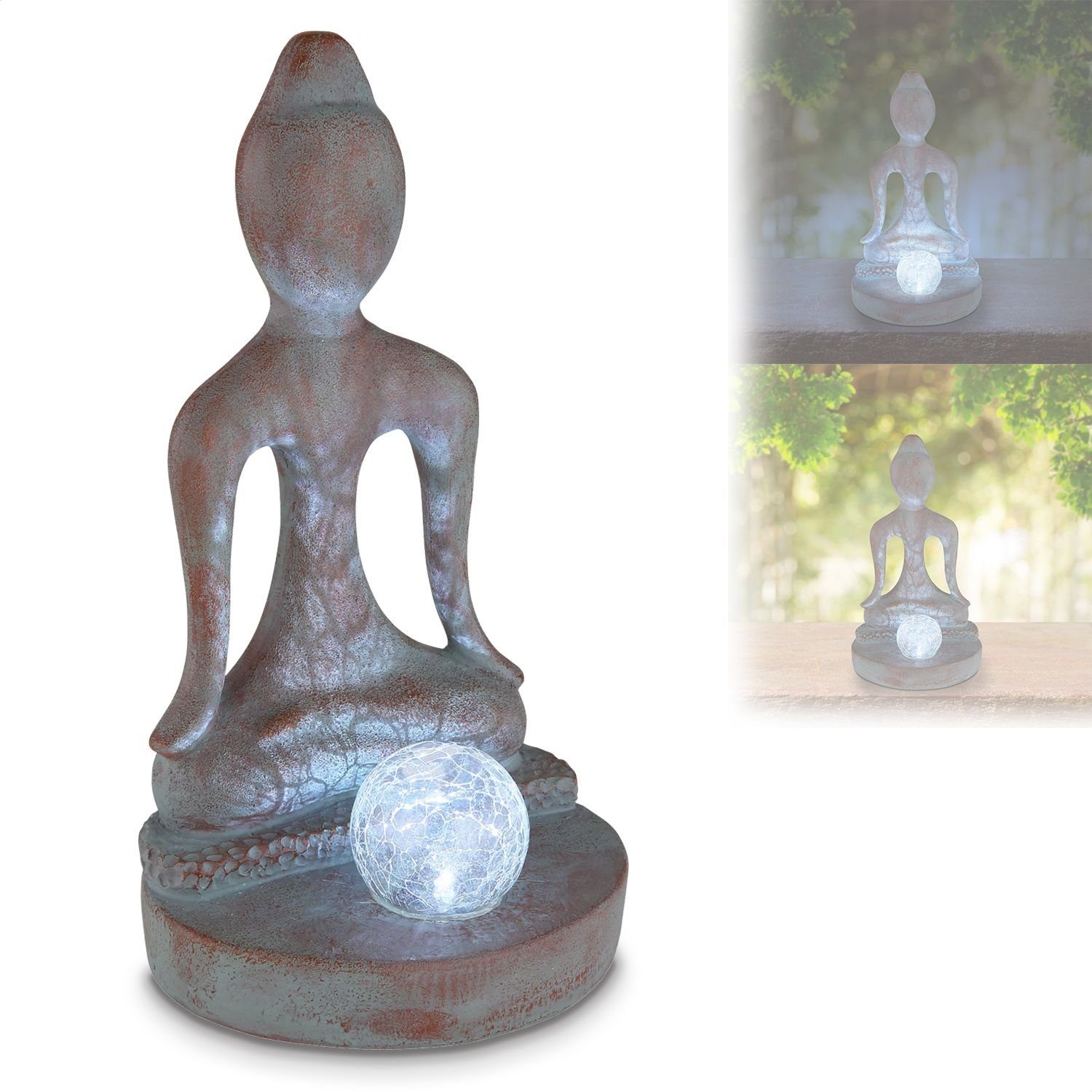 bmf-versand LED Solarleuchte Solarleuchte Garten Buddha Glas Solarlampe Außen Leuchte Solar mit