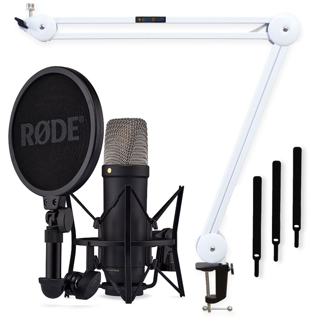 Mikrofon Rode NT1 5th Generation Mikrofon Schwarz mit Stativ-Arm in Weiss