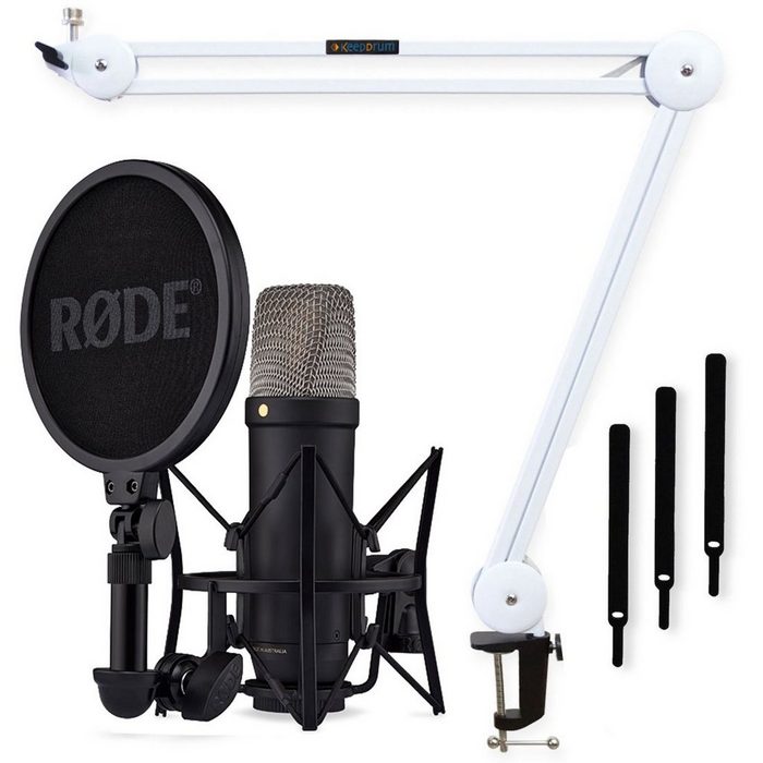 RODE Microphones Mikrofon Rode NT1 5th Generation Mikrofon Schwarz mit Stativ-Arm in Weiss