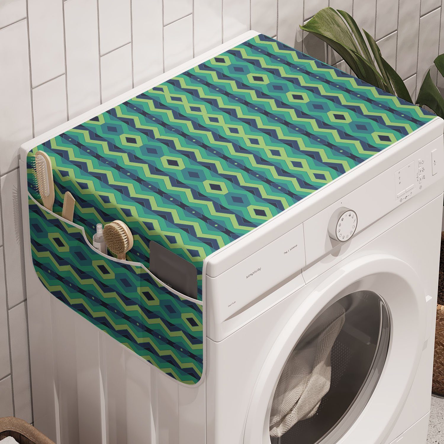 Abakuhaus Waschmaschine für Badorganizer Vintage Geometrische Trockner, Anti-Rutsch-Stoffabdeckung und Winkel