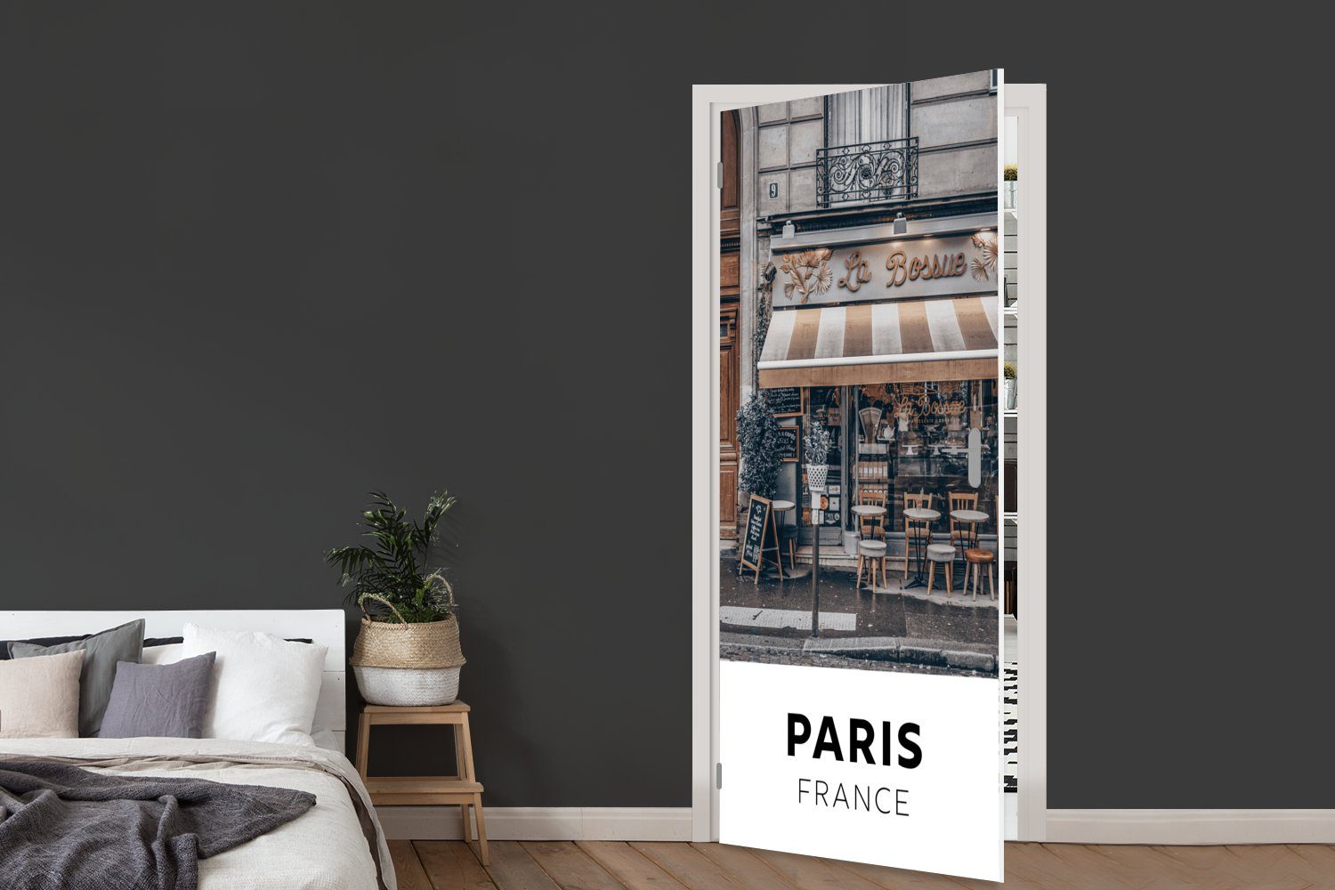 - Paris Matt, MuchoWow 75x205 bedruckt, (1 cm Tür, St), Türtapete Frankreich Cafe, Fototapete für Türaufkleber, -