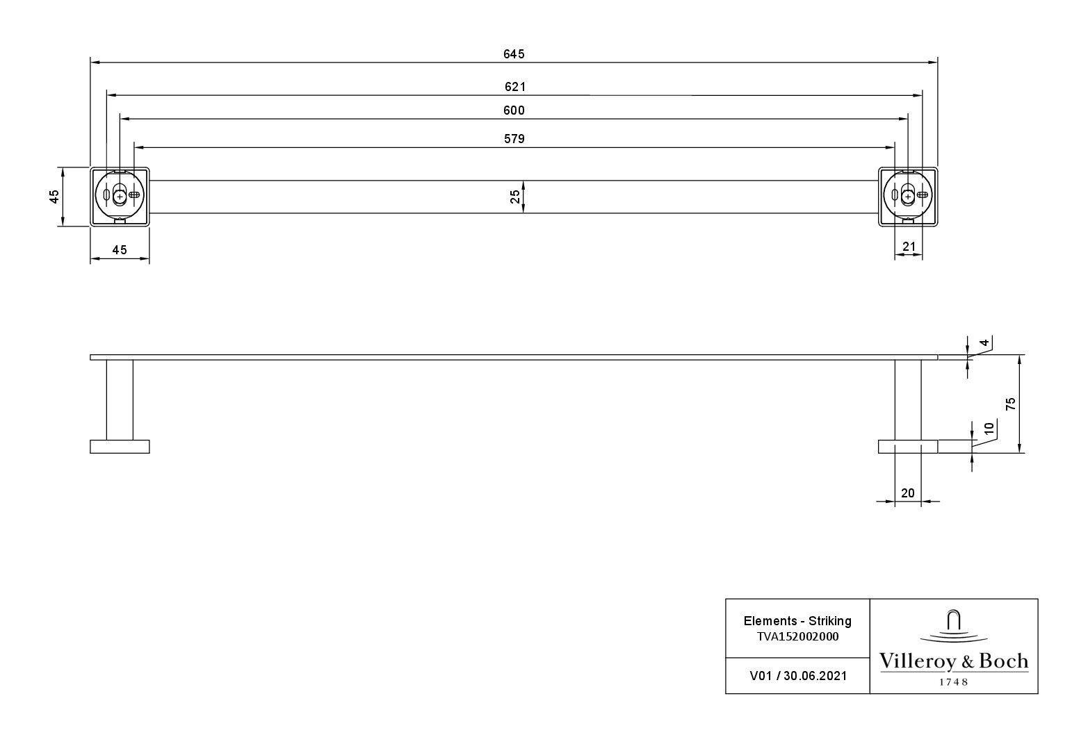 Villeroy & Boch Handtuchhalter Elements - Striking, 645 x 75 mm günstig online kaufen