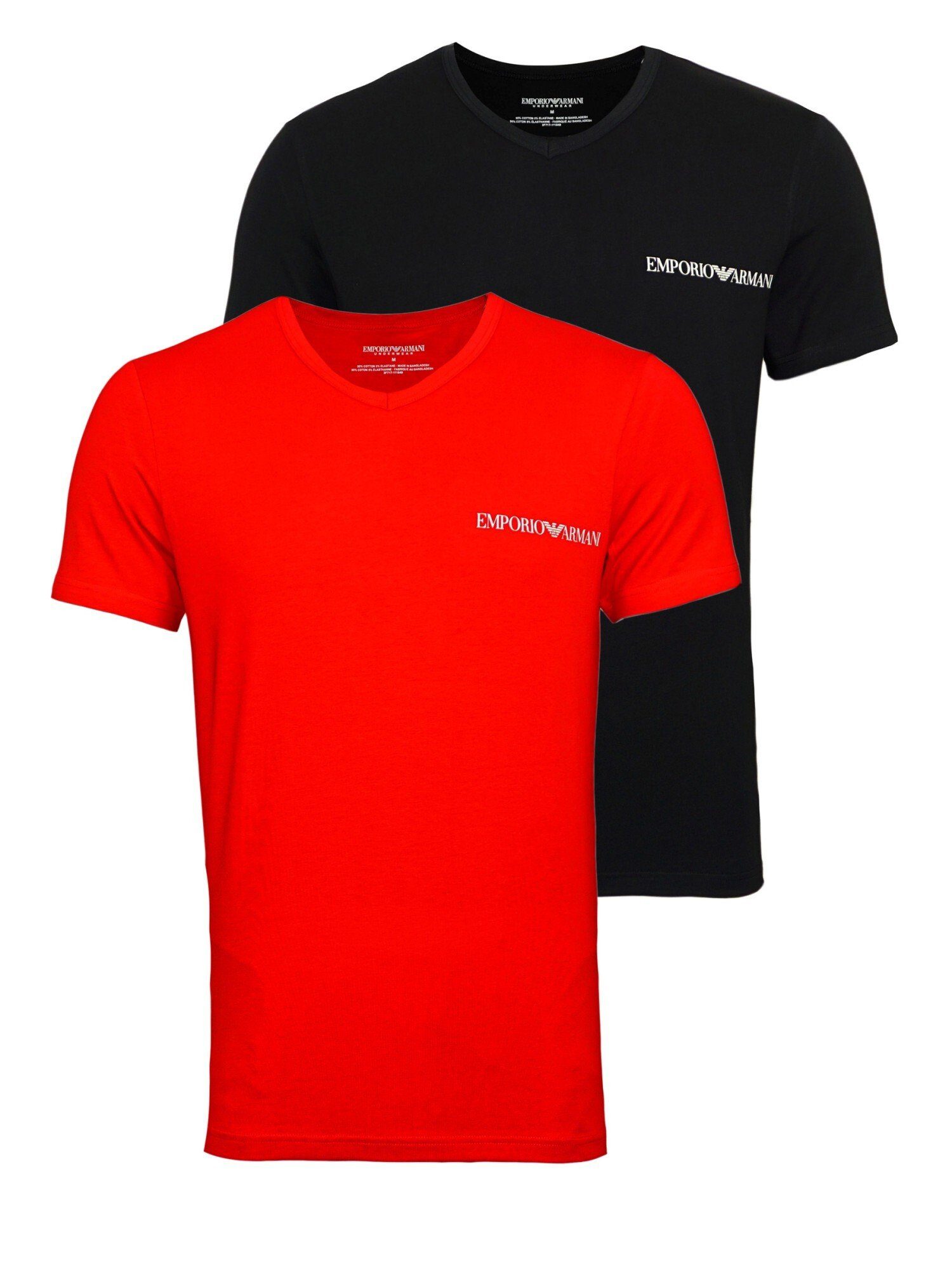 Armani Emporio (2-tlg) V-Neck Pack 2 Schwarz/Rot T-Shirts T-Shirt
