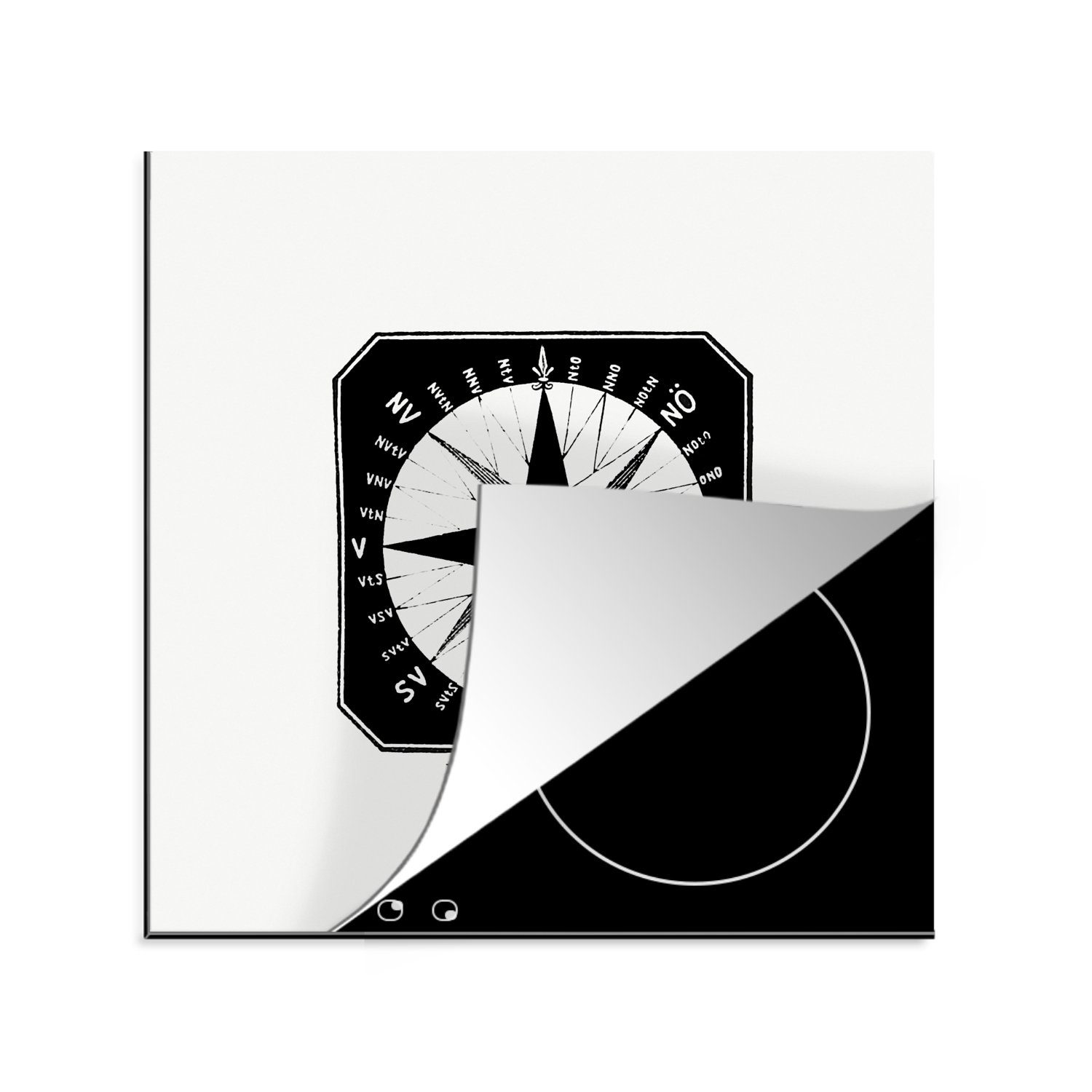 MuchoWow Herdblende-/Abdeckplatte Kompass - Windrose - Vintage, Vinyl, (1 tlg), 78x78 cm, Ceranfeldabdeckung, Arbeitsplatte für küche
