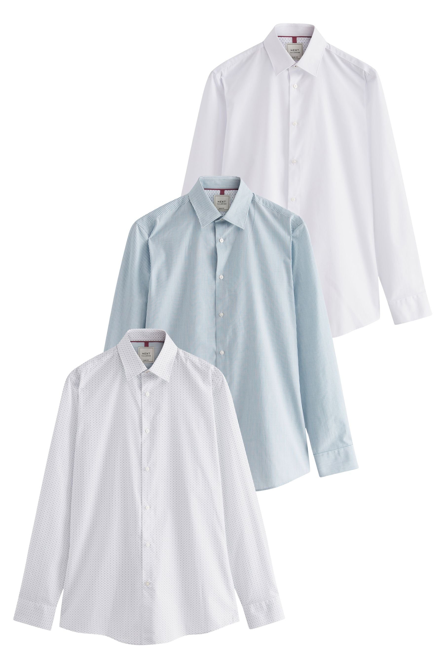 Langarmhemd 3er-Pack knitterfreie Slim-Fit Hemden